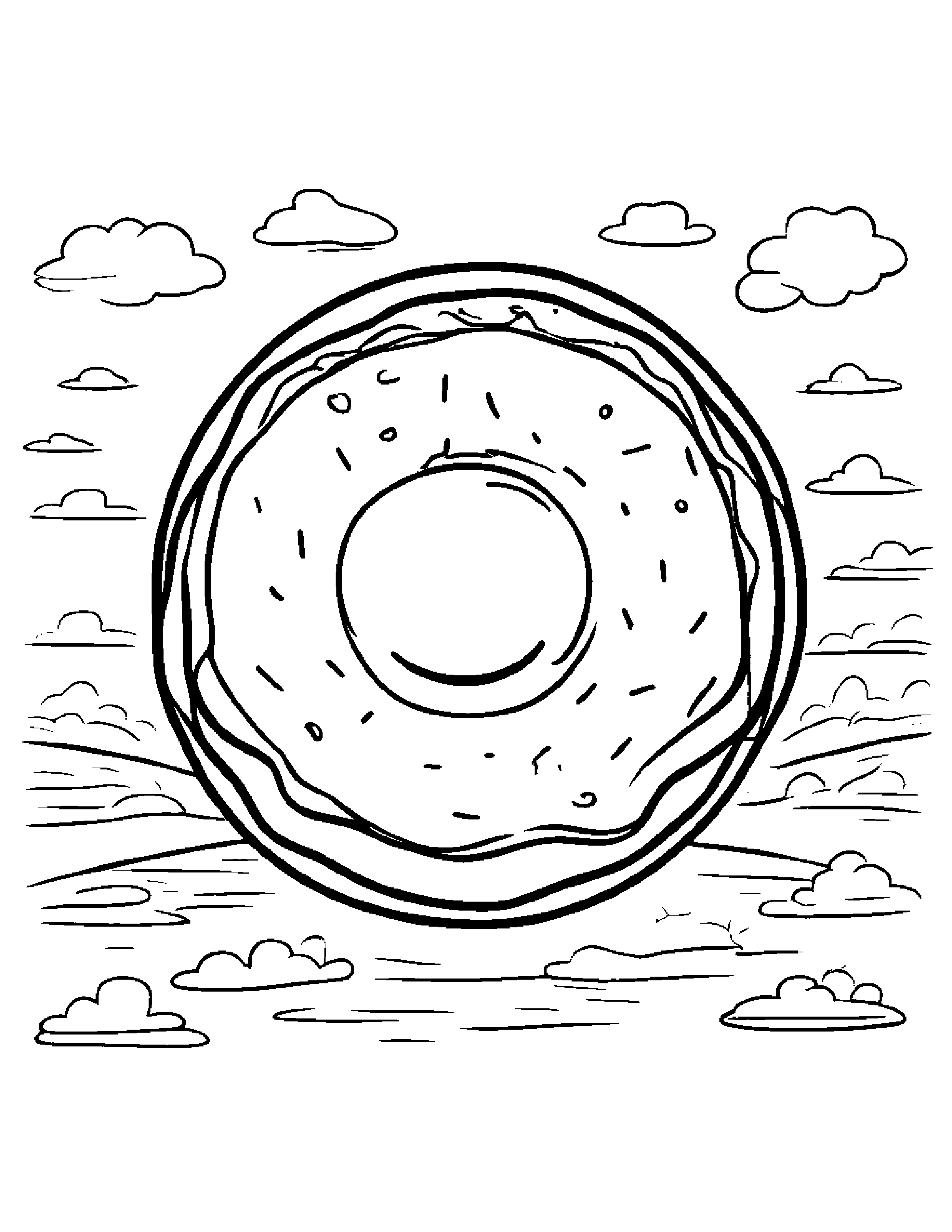 Donut With A Sunny Sticker #2 Coloring Page (Free Printable PDF)