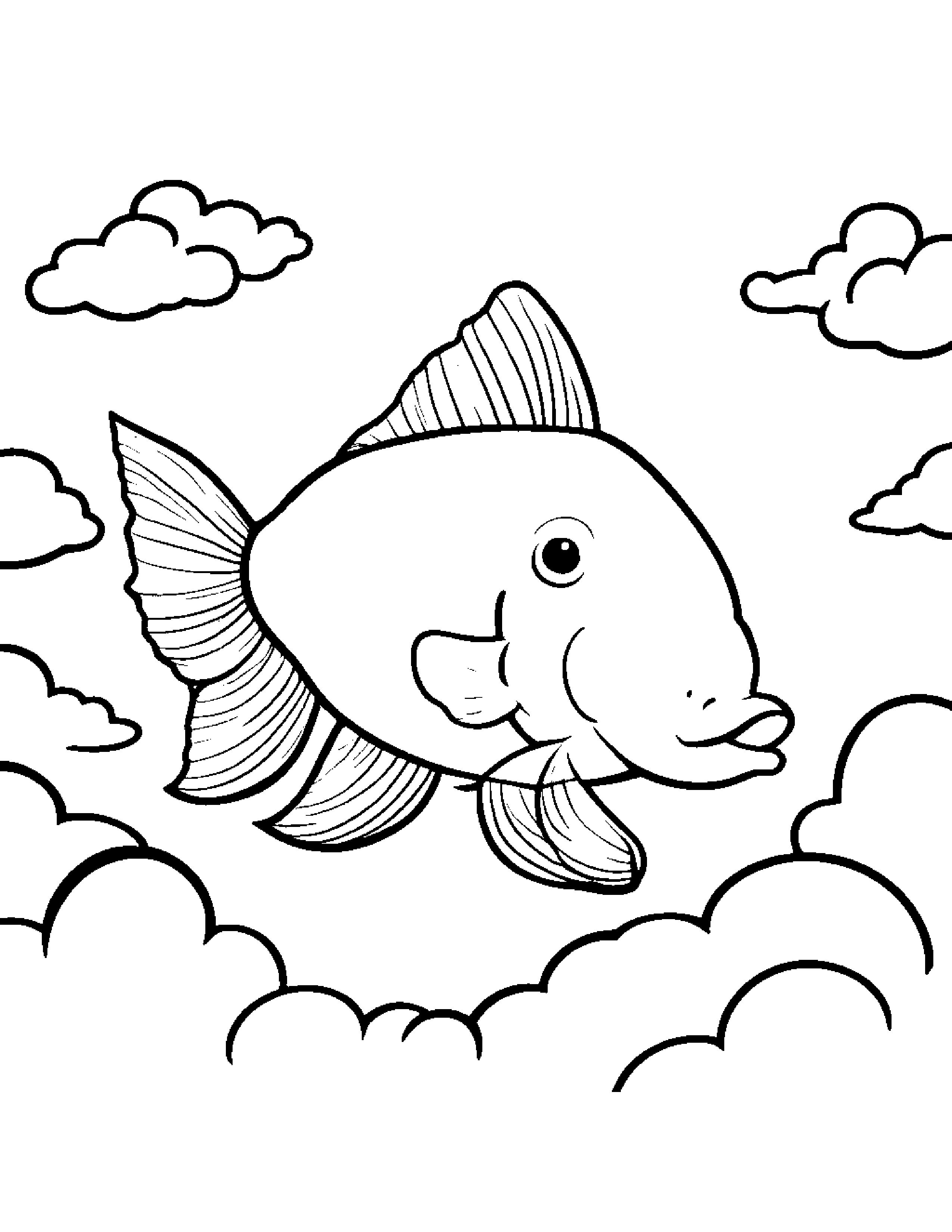 Goldfish With A Little Heart On A Fluffy Cloud #3 Coloring Page (Free Printable PDF)