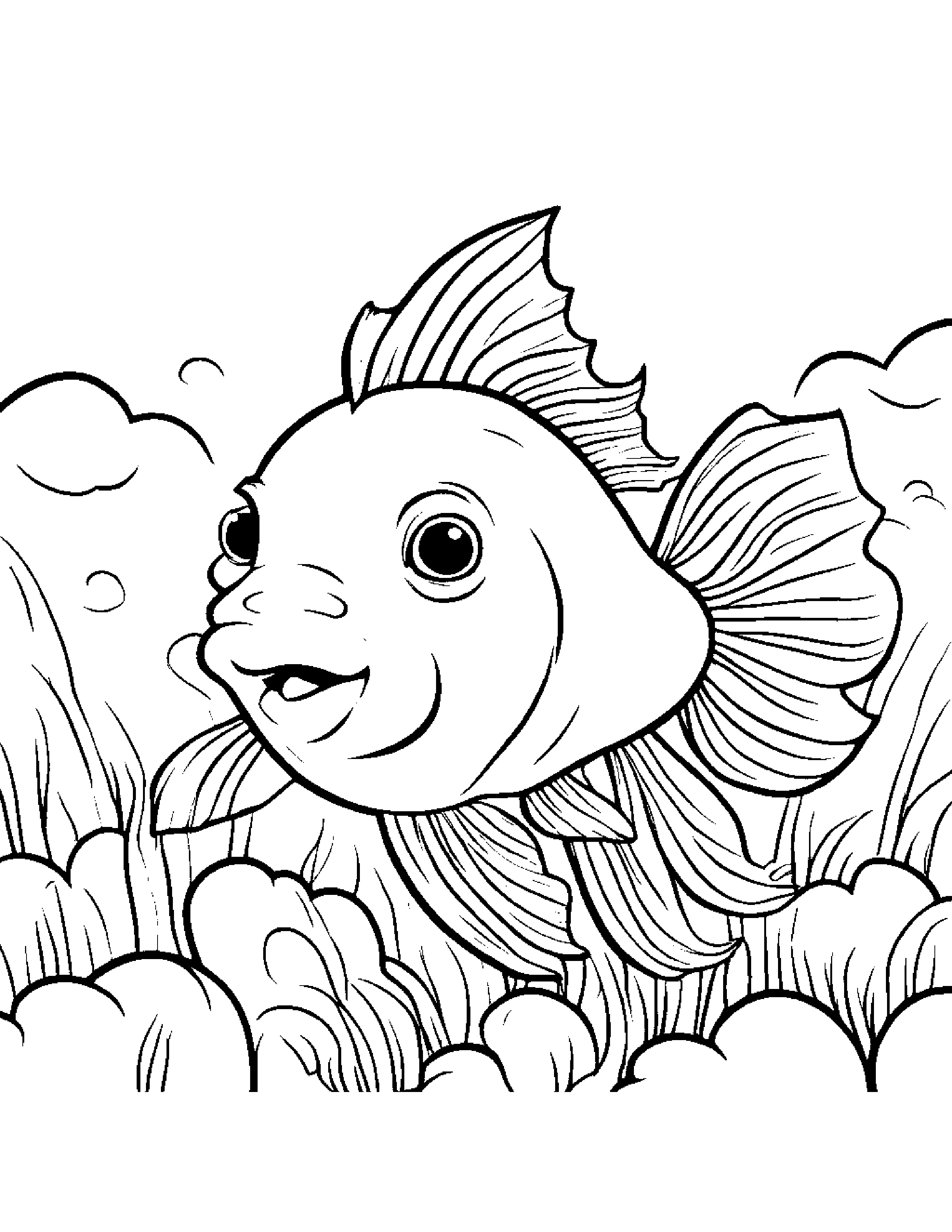 Goldfish With A Little Heart On A Fluffy Cloud #5 Coloring Page (Free Printable PDF)