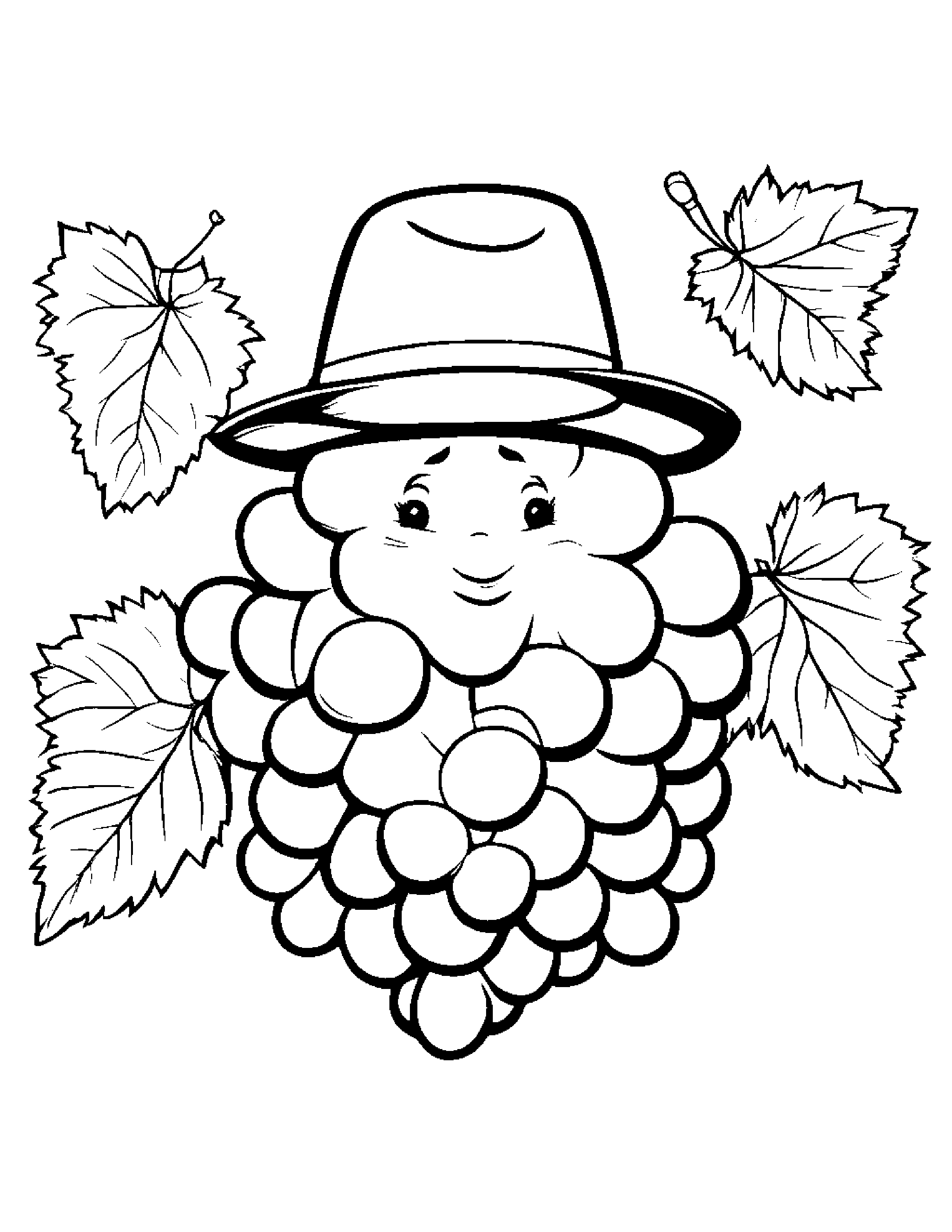 Grapes With A Cute Hat #3 Coloring Page (Free Printable PDF)