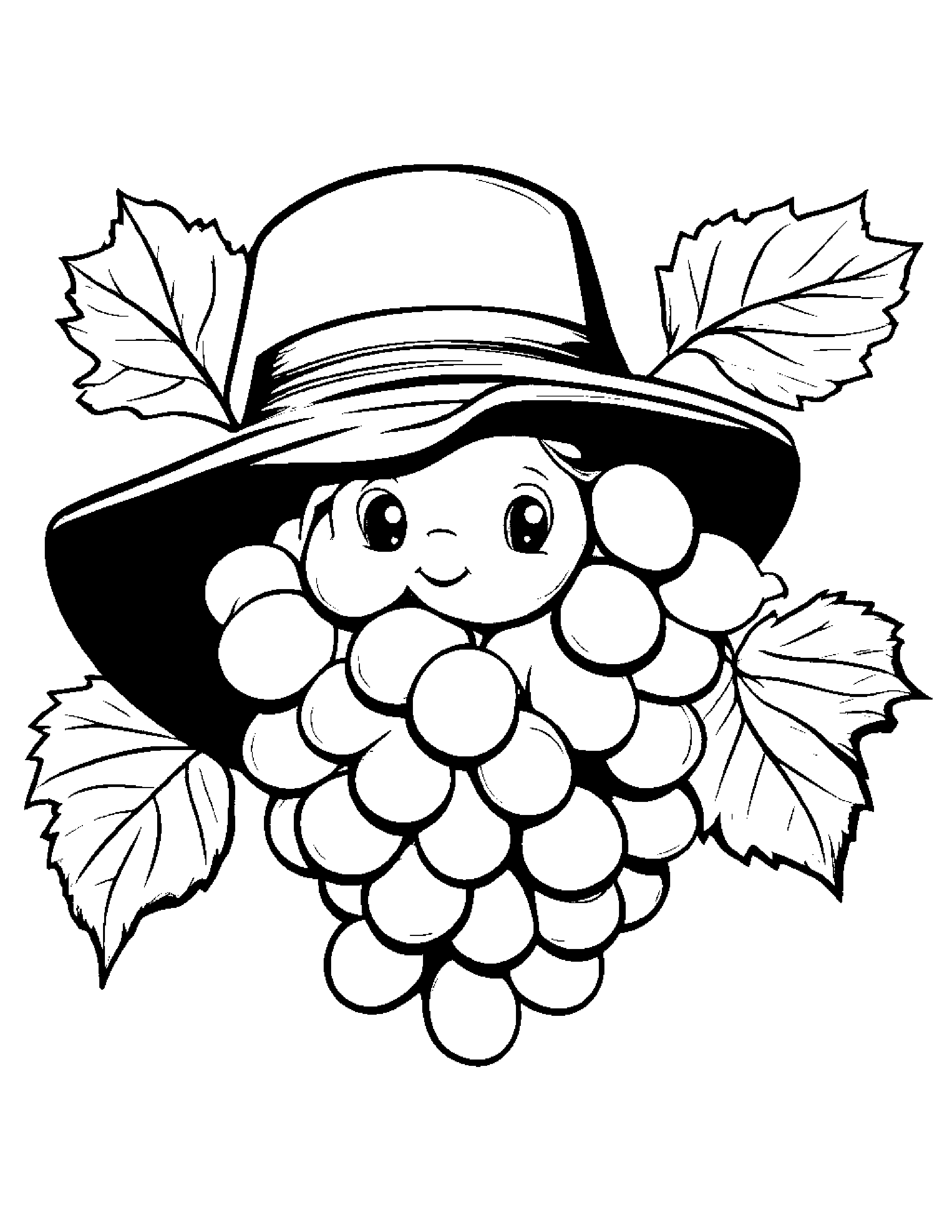Grapes With A Cute Hat #5 Coloring Page (Free Printable PDF)