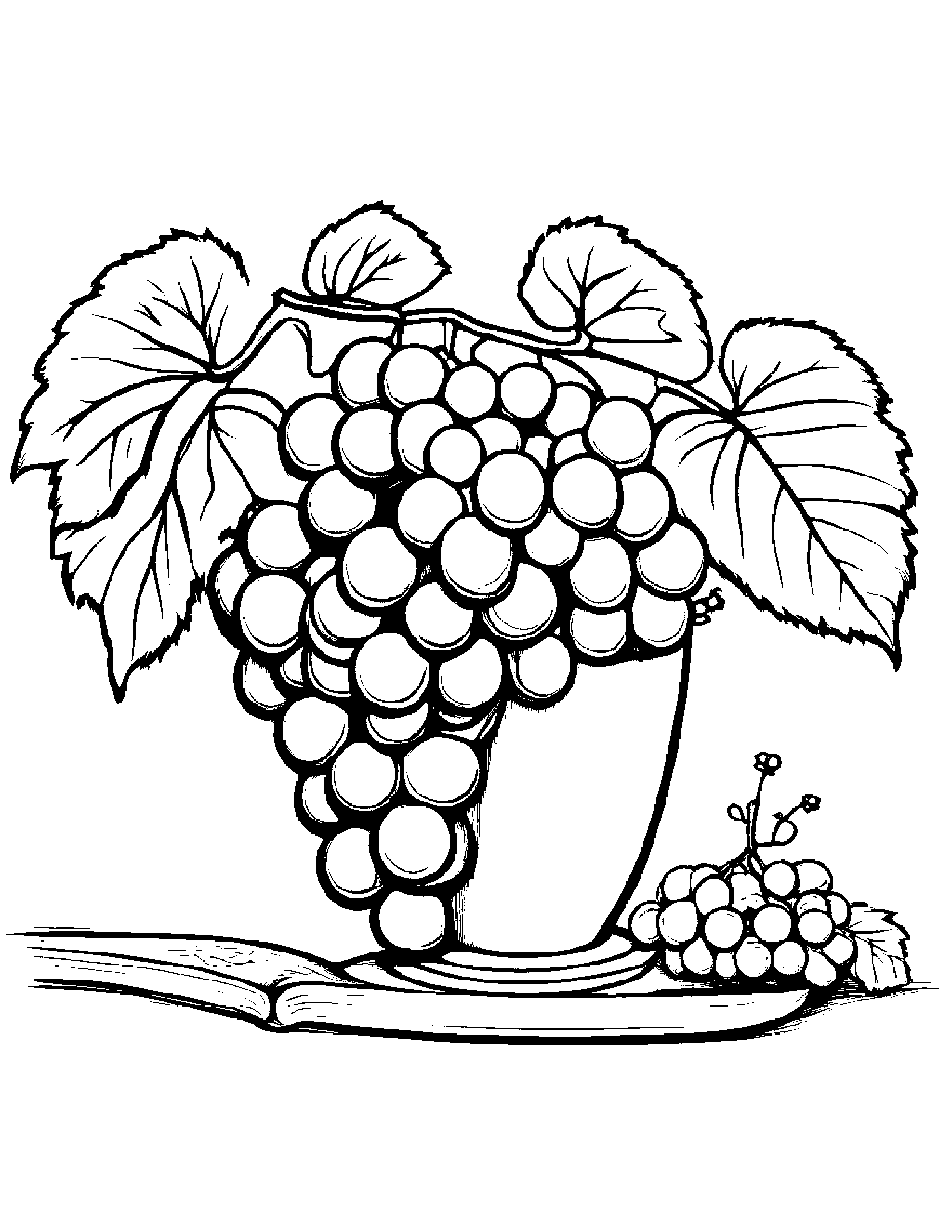 Grapes With A Small Flower By A Reading Nook #2 Coloring Page (Free Printable PDF)