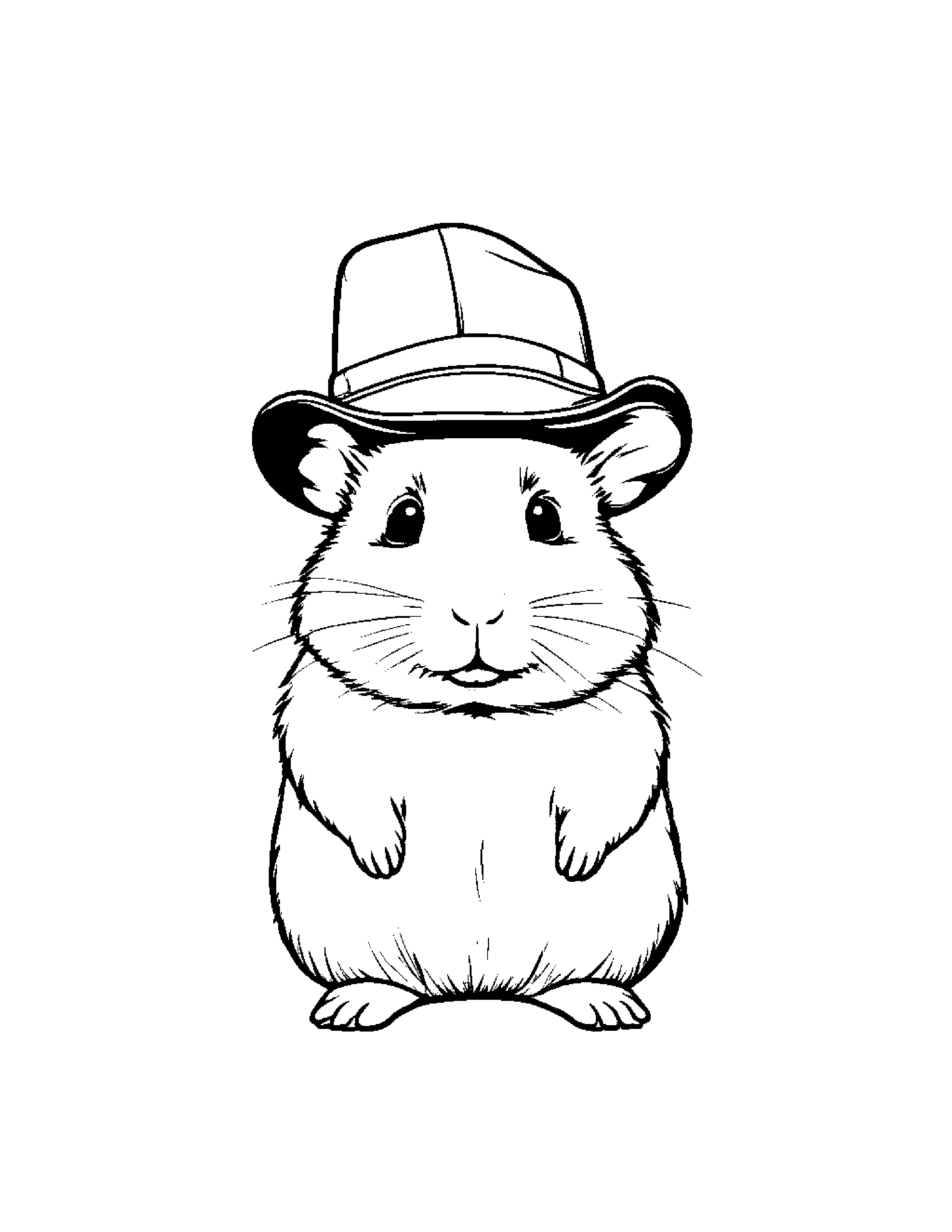 Hamster With A Cute Hat #2 Coloring Page (Free Printable PDF)