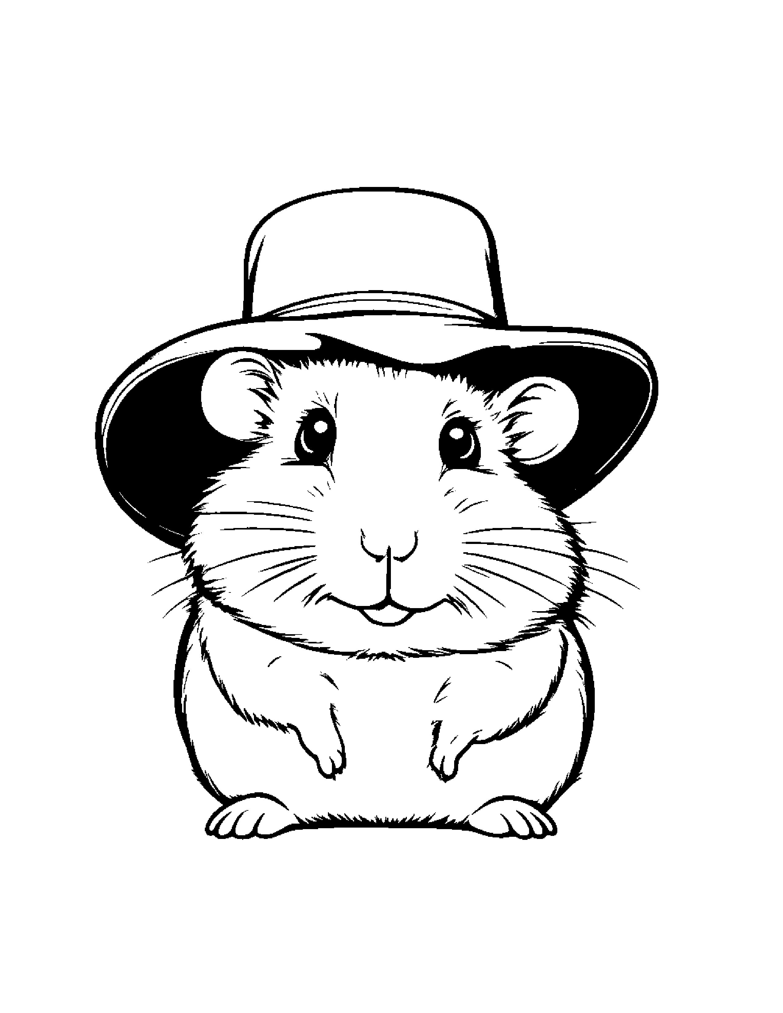 Hamster With A Cute Hat #3 Coloring Page (Free Printable PDF)