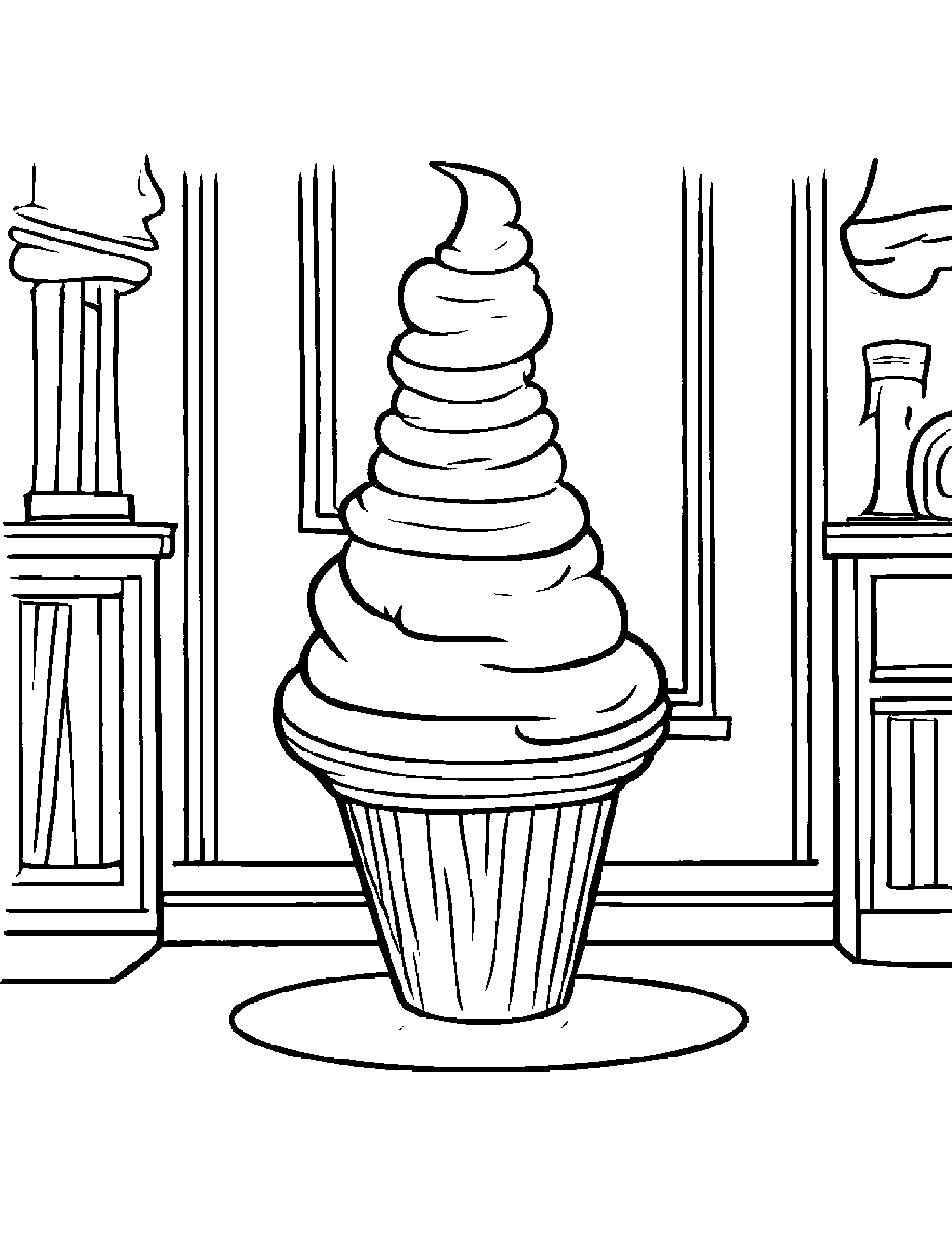 Ice Cream Cone With A Cute Hat By A Reading Nook #2 Coloring Page (Free Printable PDF)