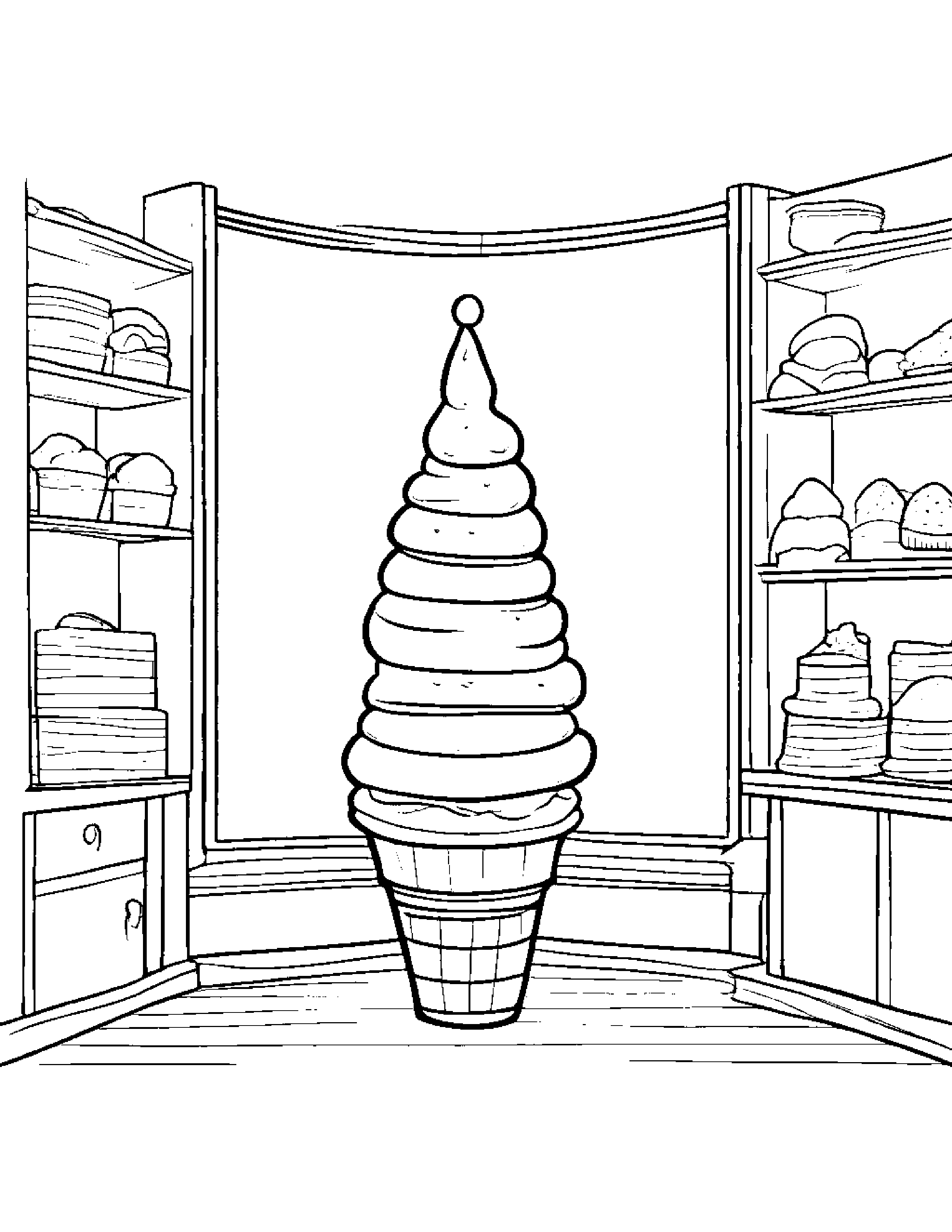 Ice Cream Cone With A Cute Hat By A Reading Nook Coloring Page (Free Printable PDF)