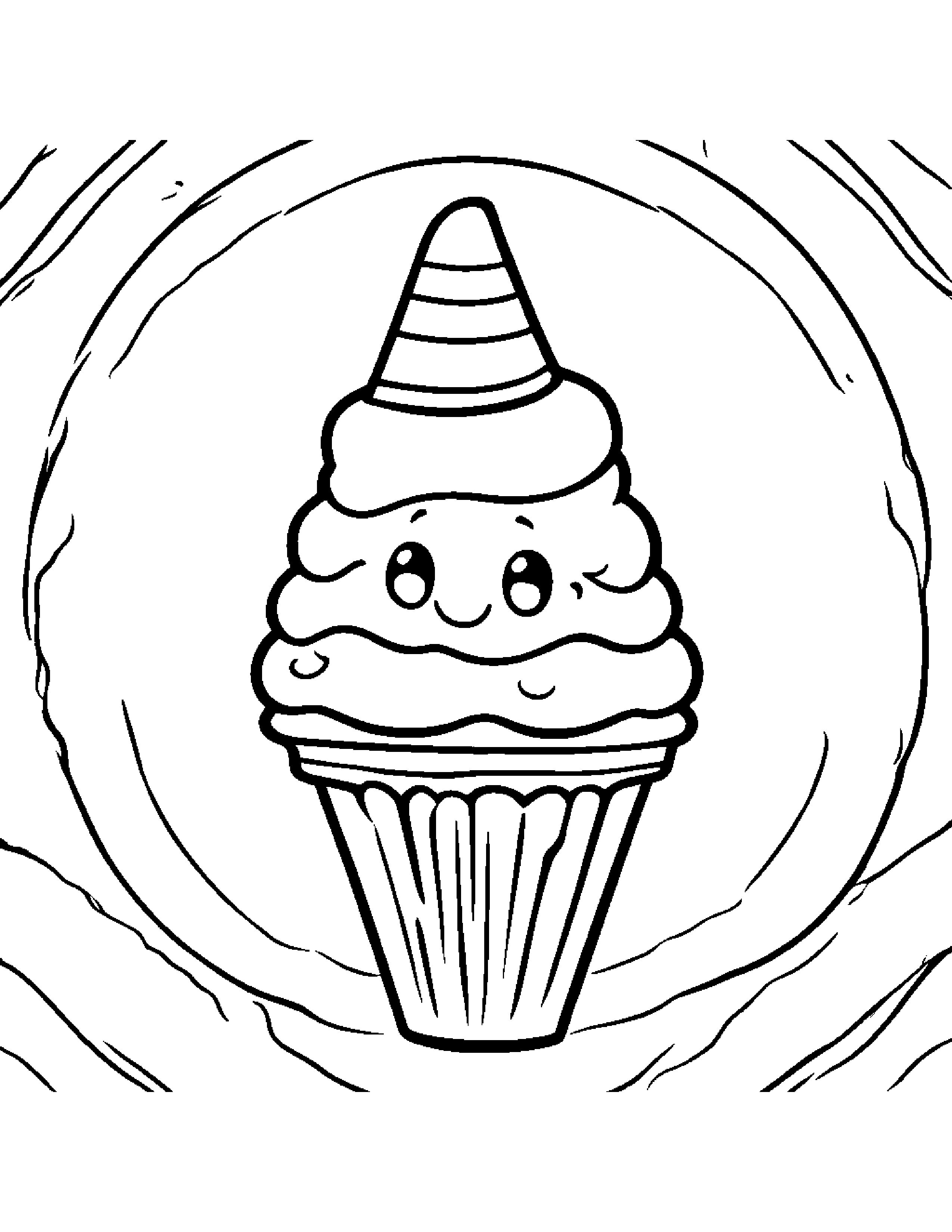 Ice Cream Cone With A Cute Hat Coloring Page (Free Printable PDF)