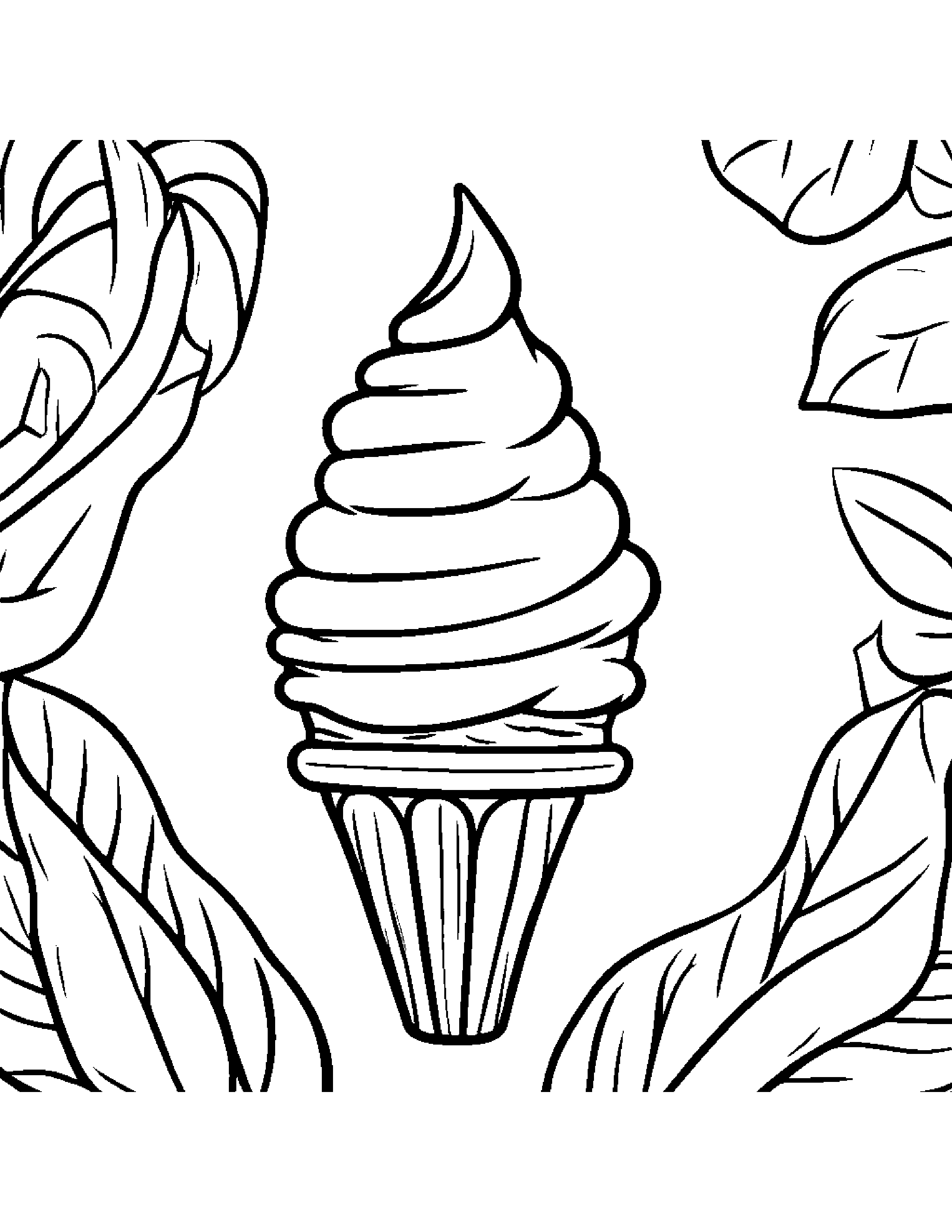 Ice Cream Cone With A Leaf Sprig #3 Coloring Page (Free Printable PDF)