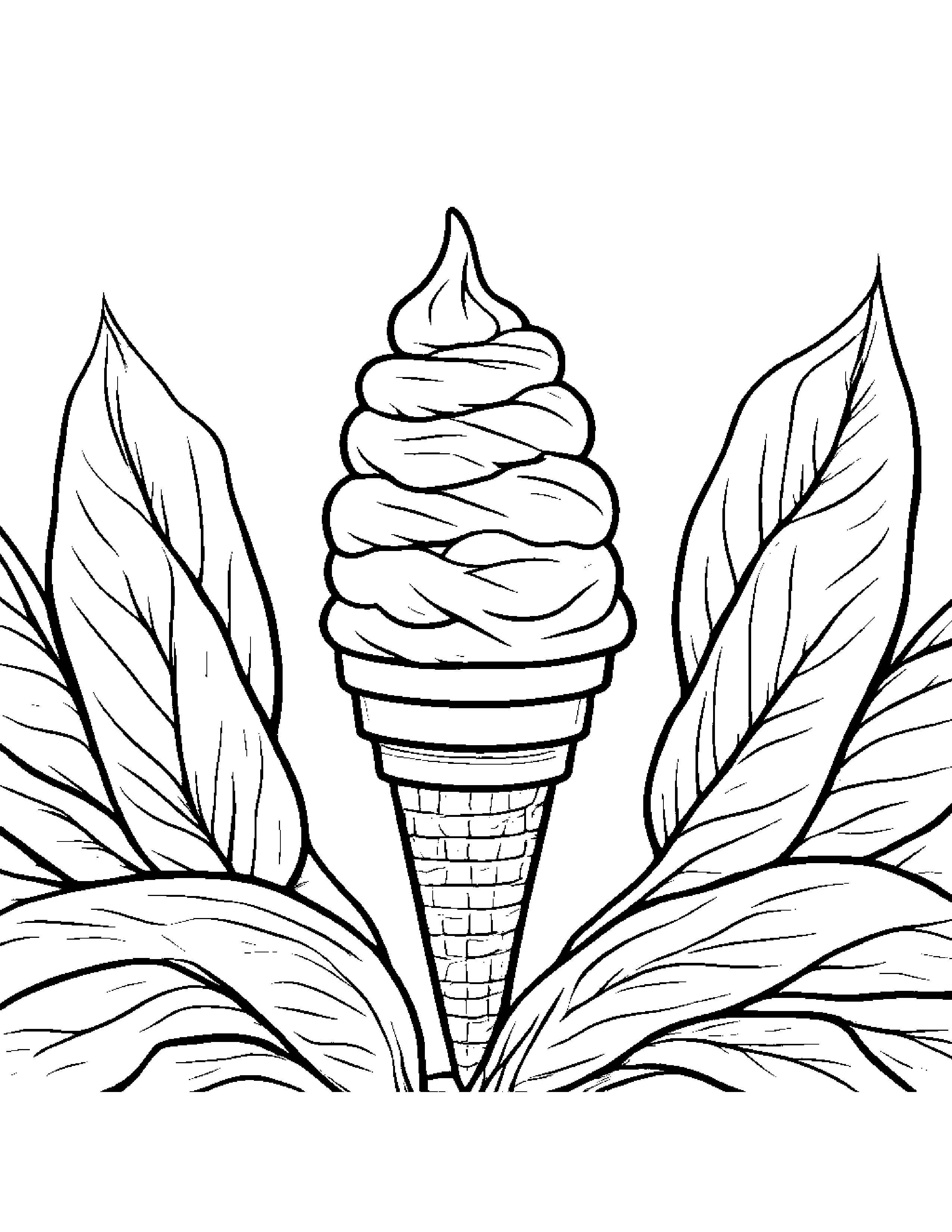 Ice Cream Cone With A Leaf Sprig By A Reading Nook #4 Coloring Page (Free Printable PDF)