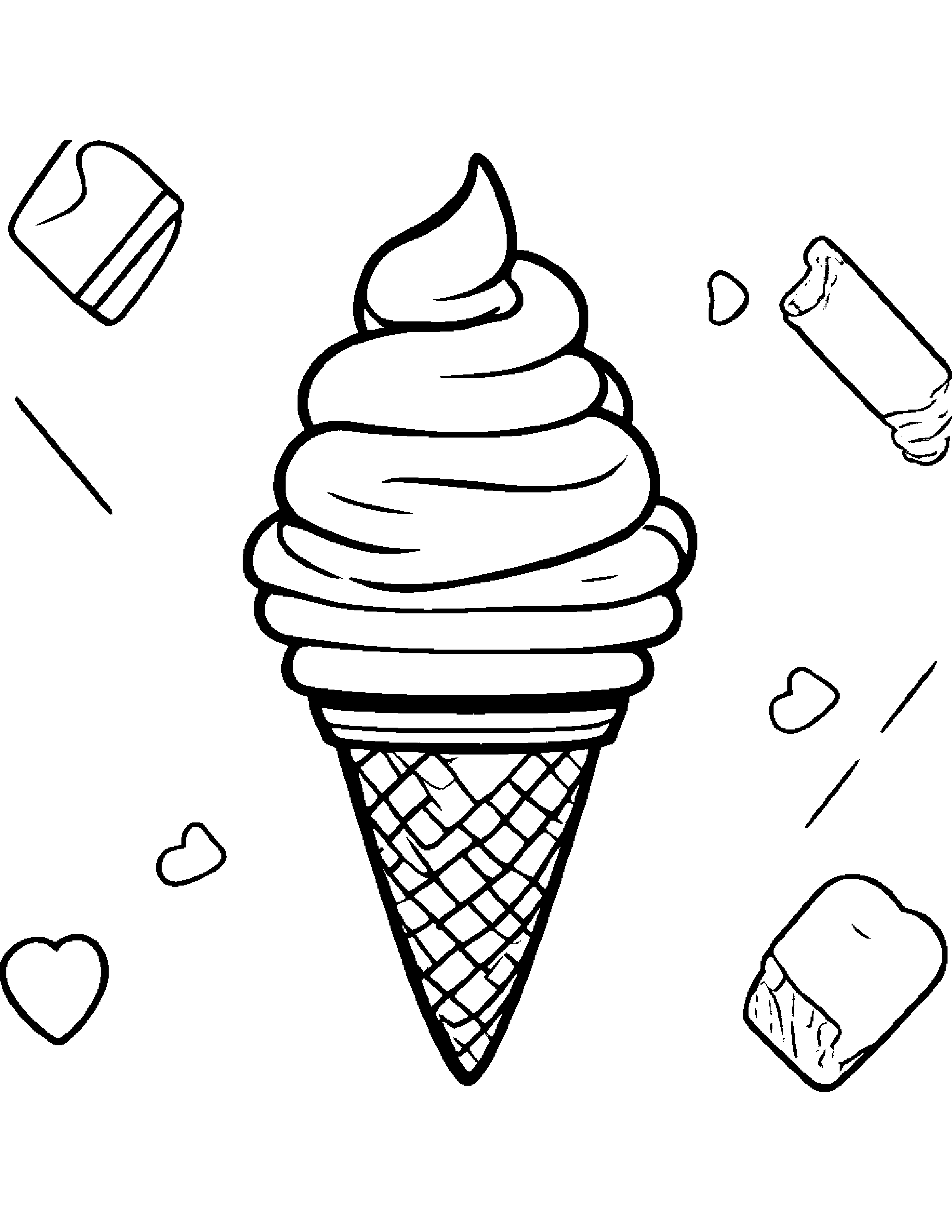 Ice Cream Cone With A Little Heart #5 Coloring Page (Free Printable PDF)
