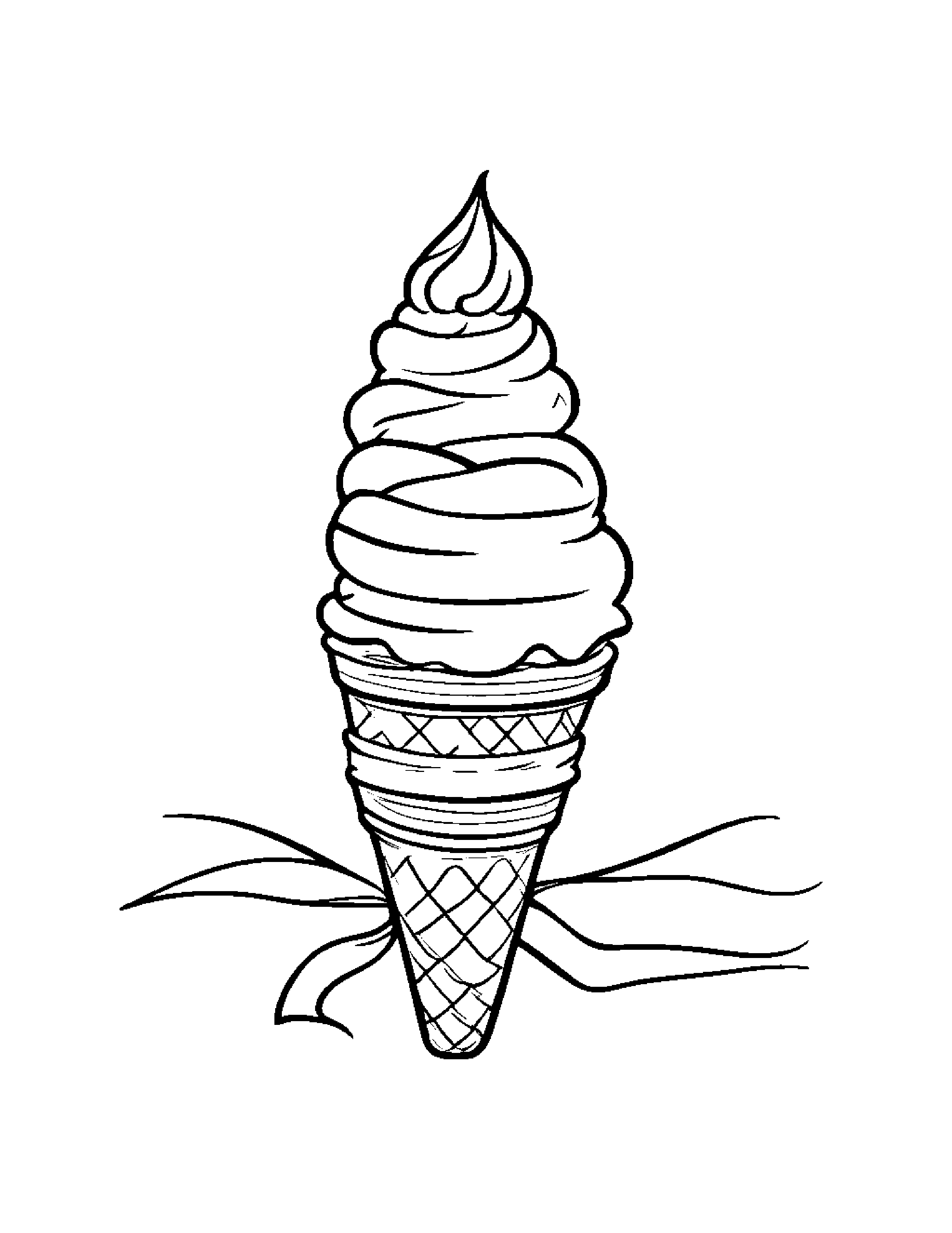 Ice Cream Cone With A Ribbon #2 Coloring Page (Free Printable PDF)