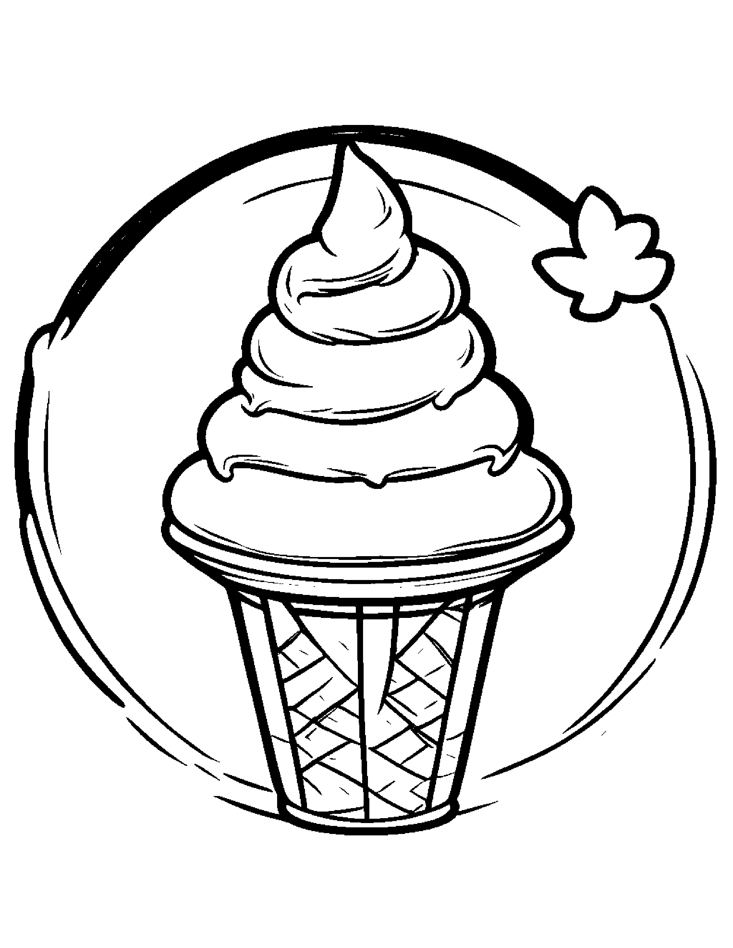Ice Cream Cone With A Sunny Sticker #3 Coloring Page (Free Printable PDF)