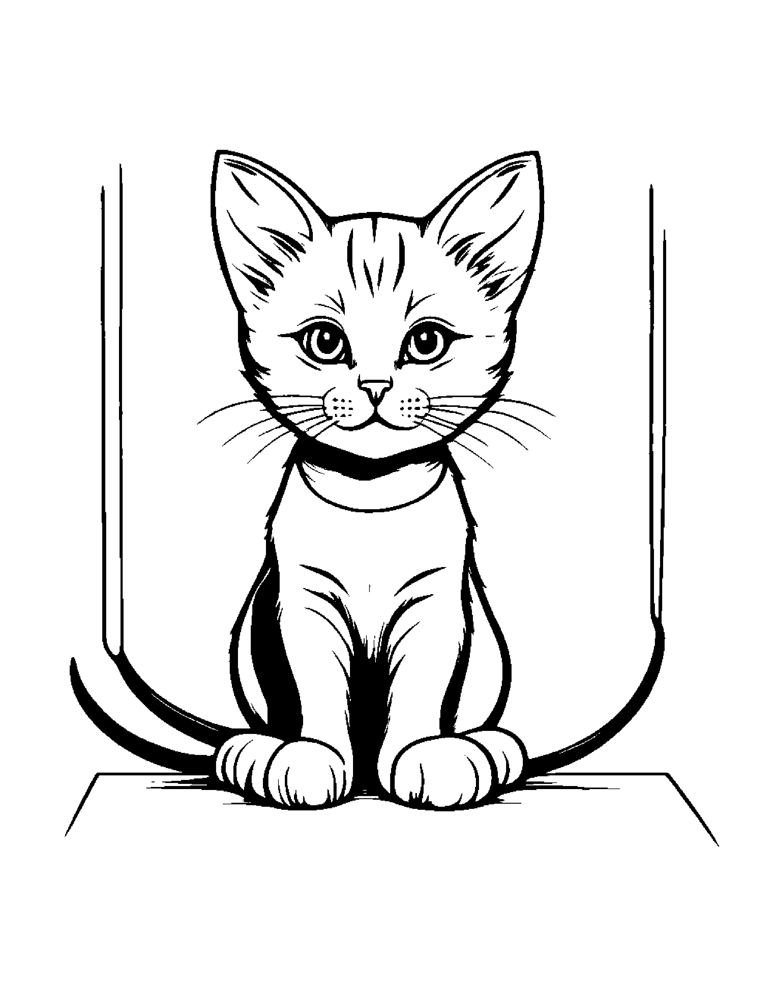 Kitten Balancing On A Line #2 Coloring Page (Free Printable PDF)