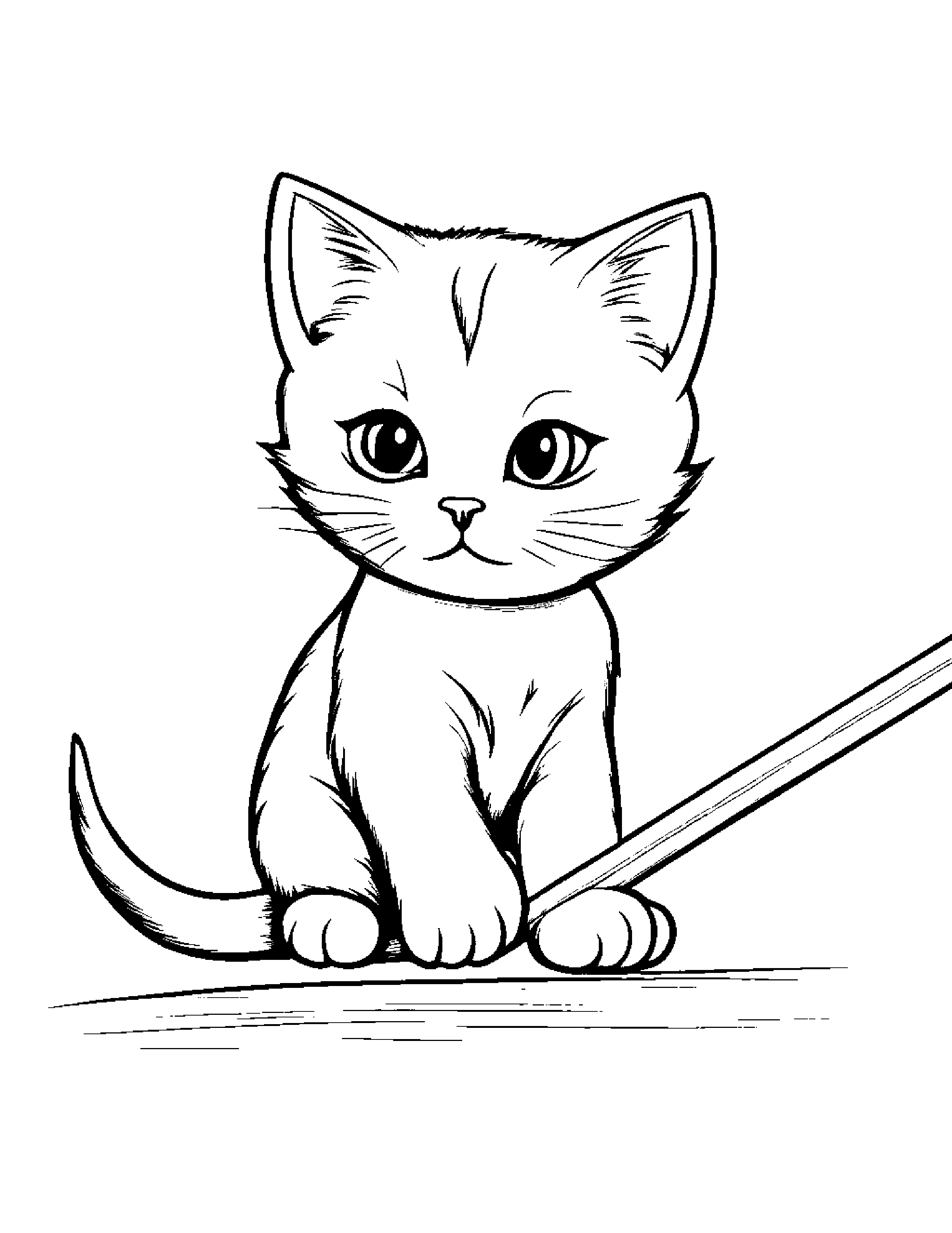 Kitten Balancing On A Line #3 Coloring Page (Free Printable PDF)