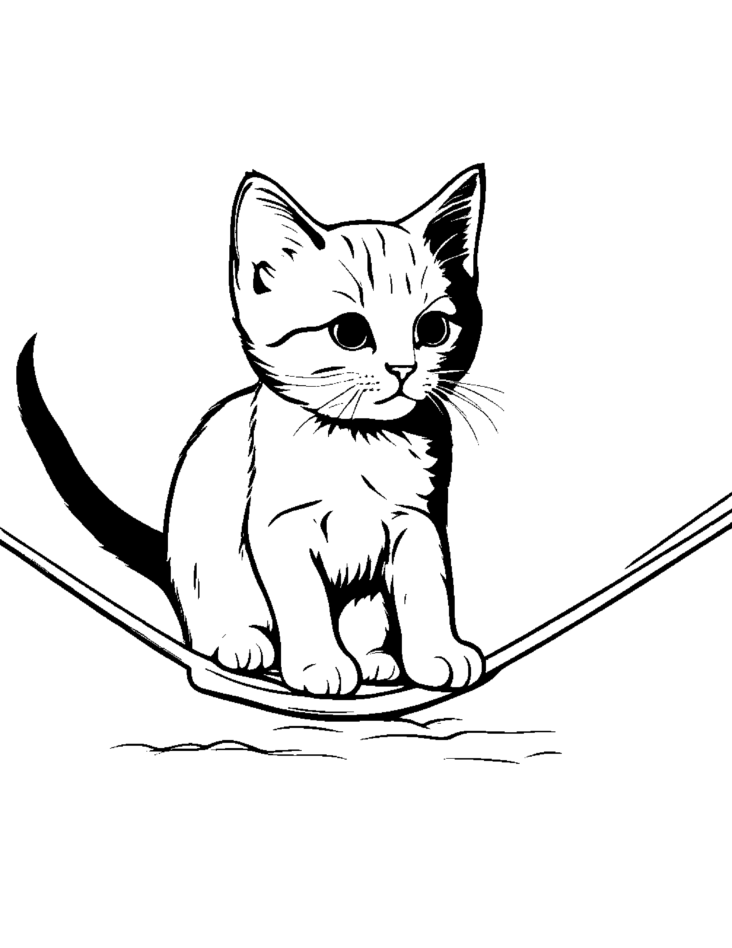Kitten Balancing On A Line #5 Coloring Page (Free Printable PDF)