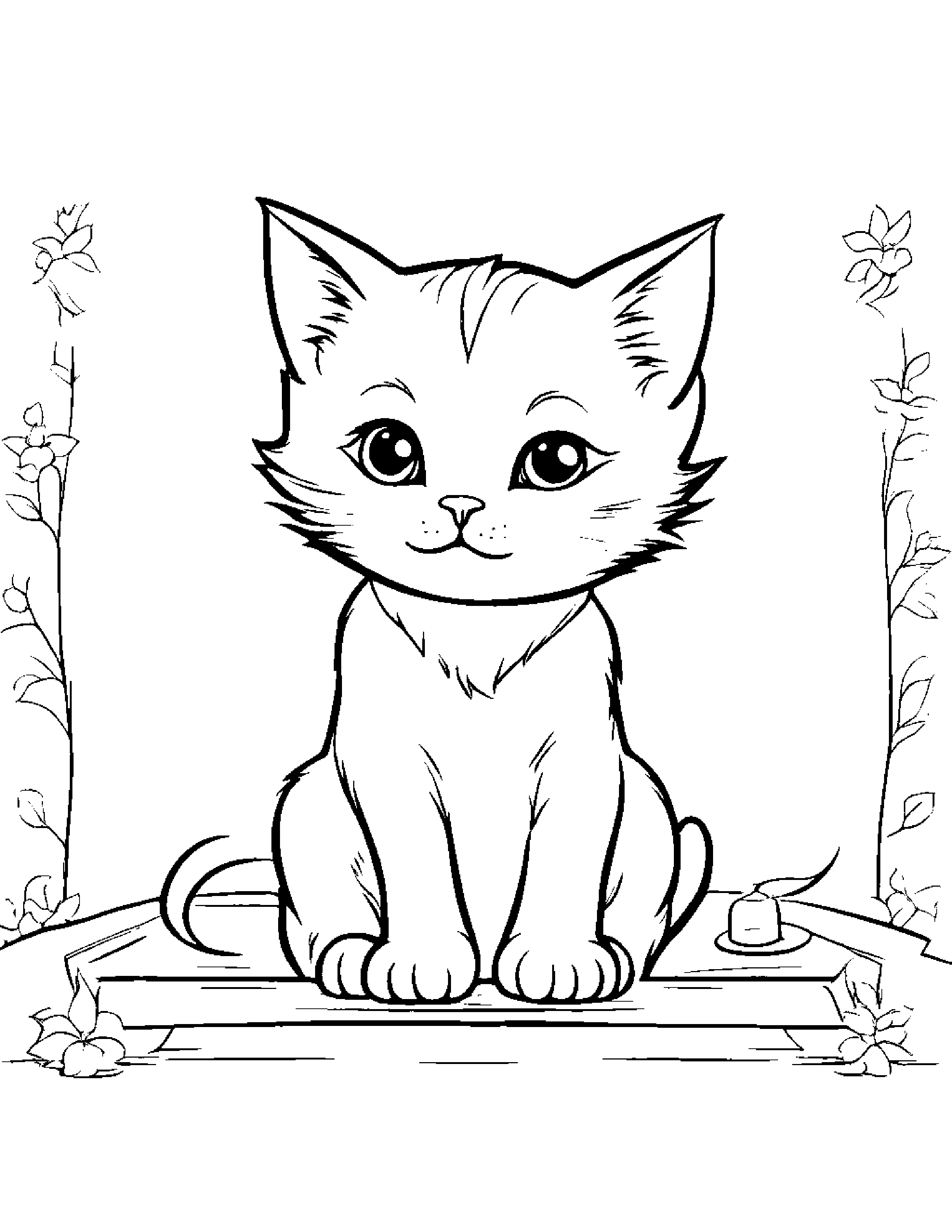 Kitten Playing Pat-A-Cake #3 Coloring Page (Free Printable PDF)