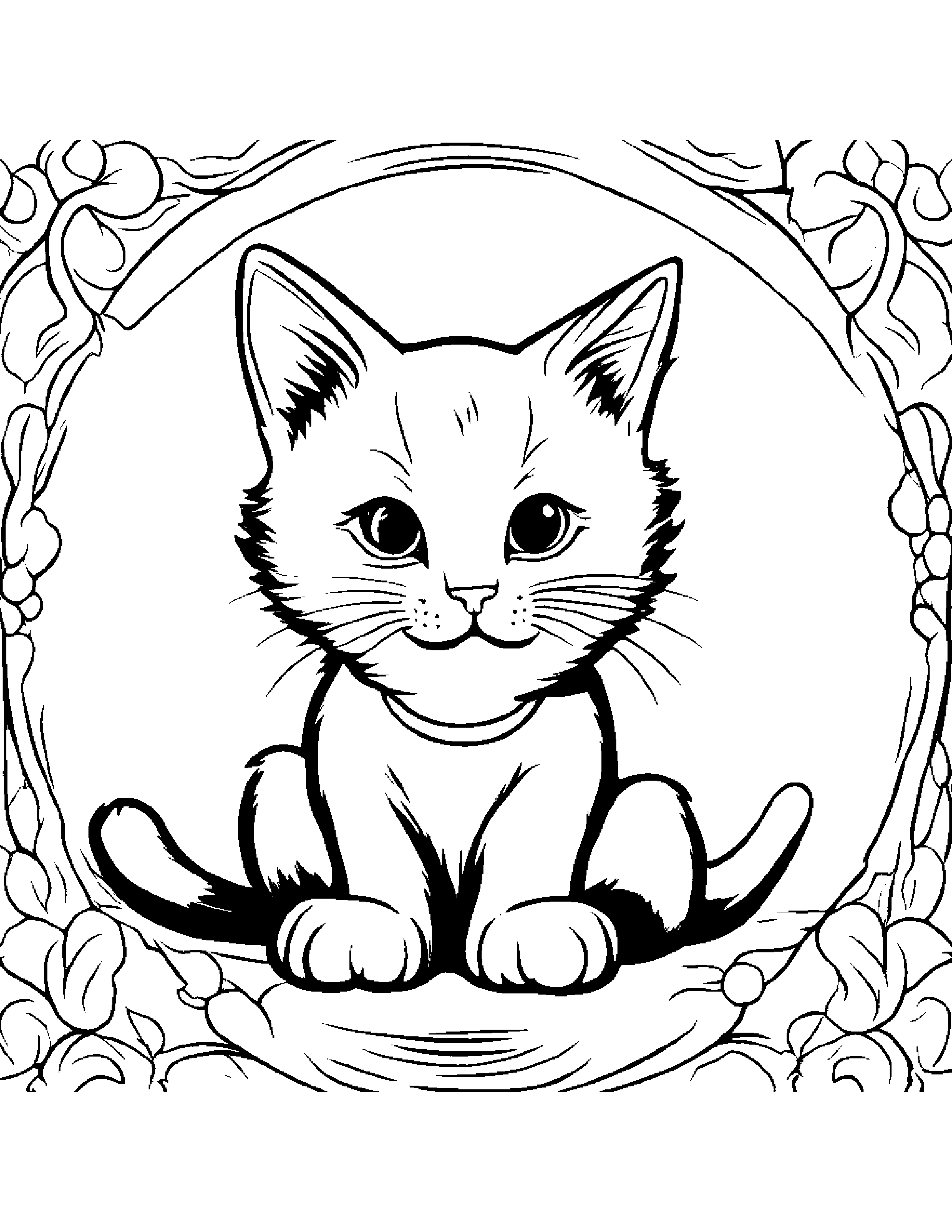 Kitten Playing Pat-A-Cake Coloring Page (Free Printable PDF)