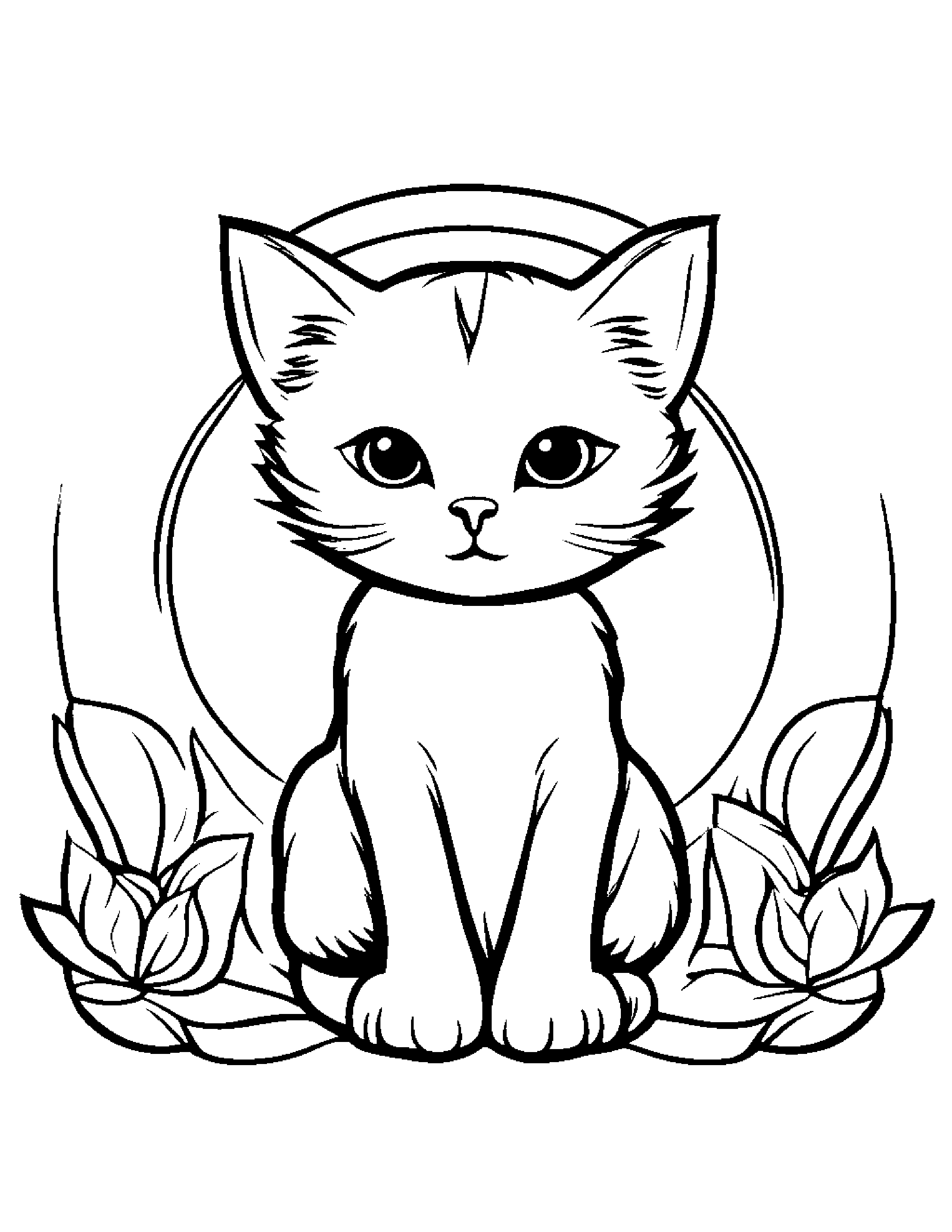 Kitten With A Sunny Sticker #2 Coloring Page (Free Printable PDF)