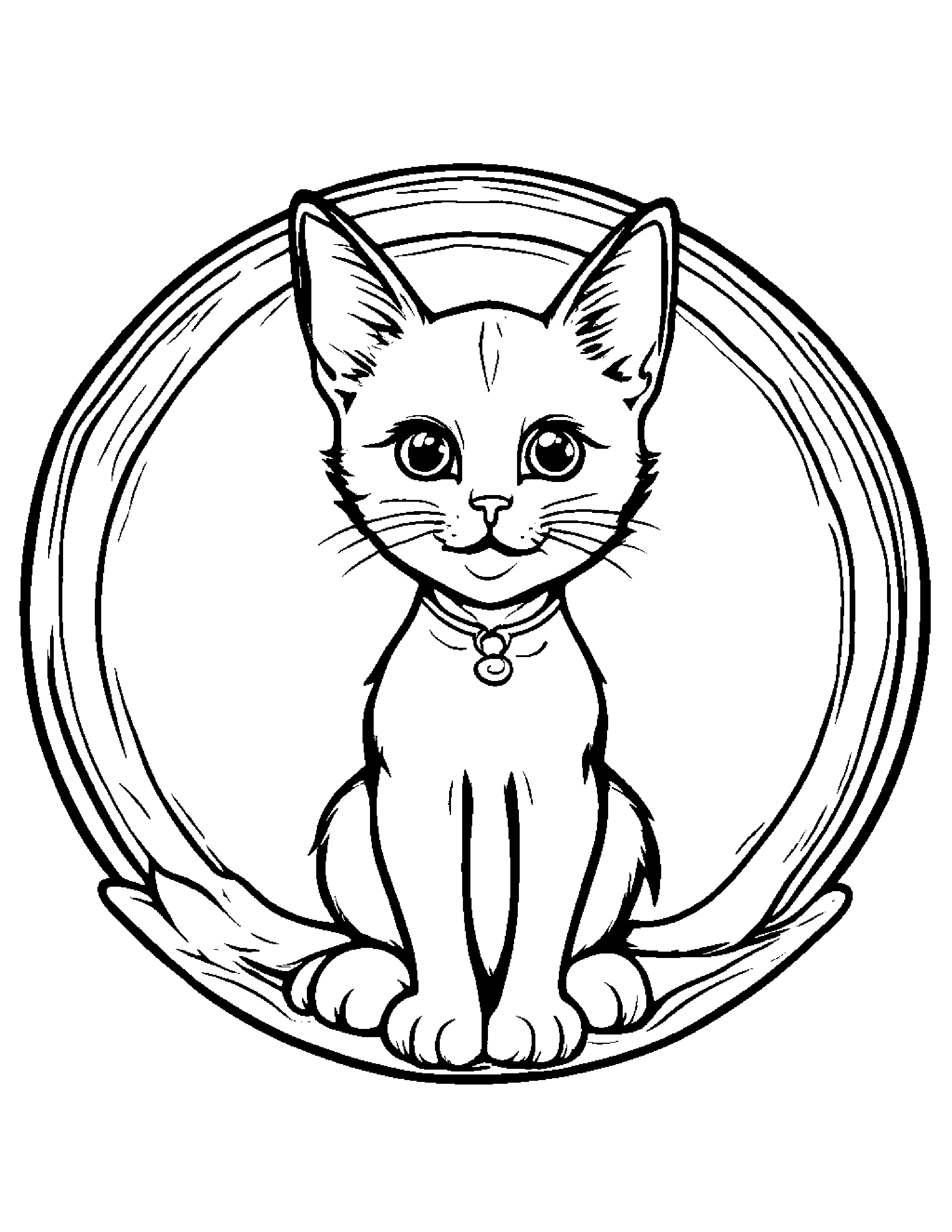 Kitten With A Sunny Sticker #3 Coloring Page (Free Printable PDF)