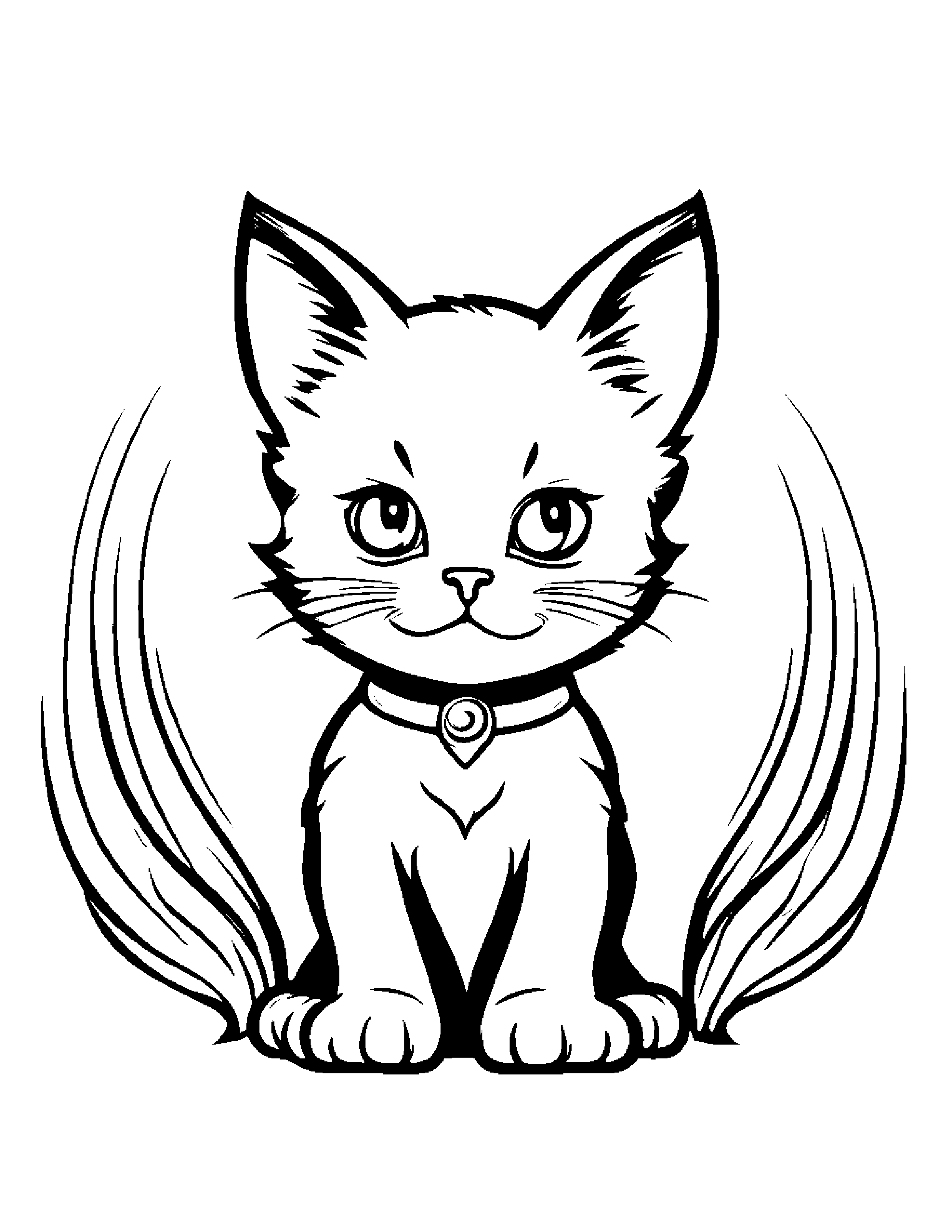 Kitten With A Sunny Sticker Coloring Page (Free Printable PDF)