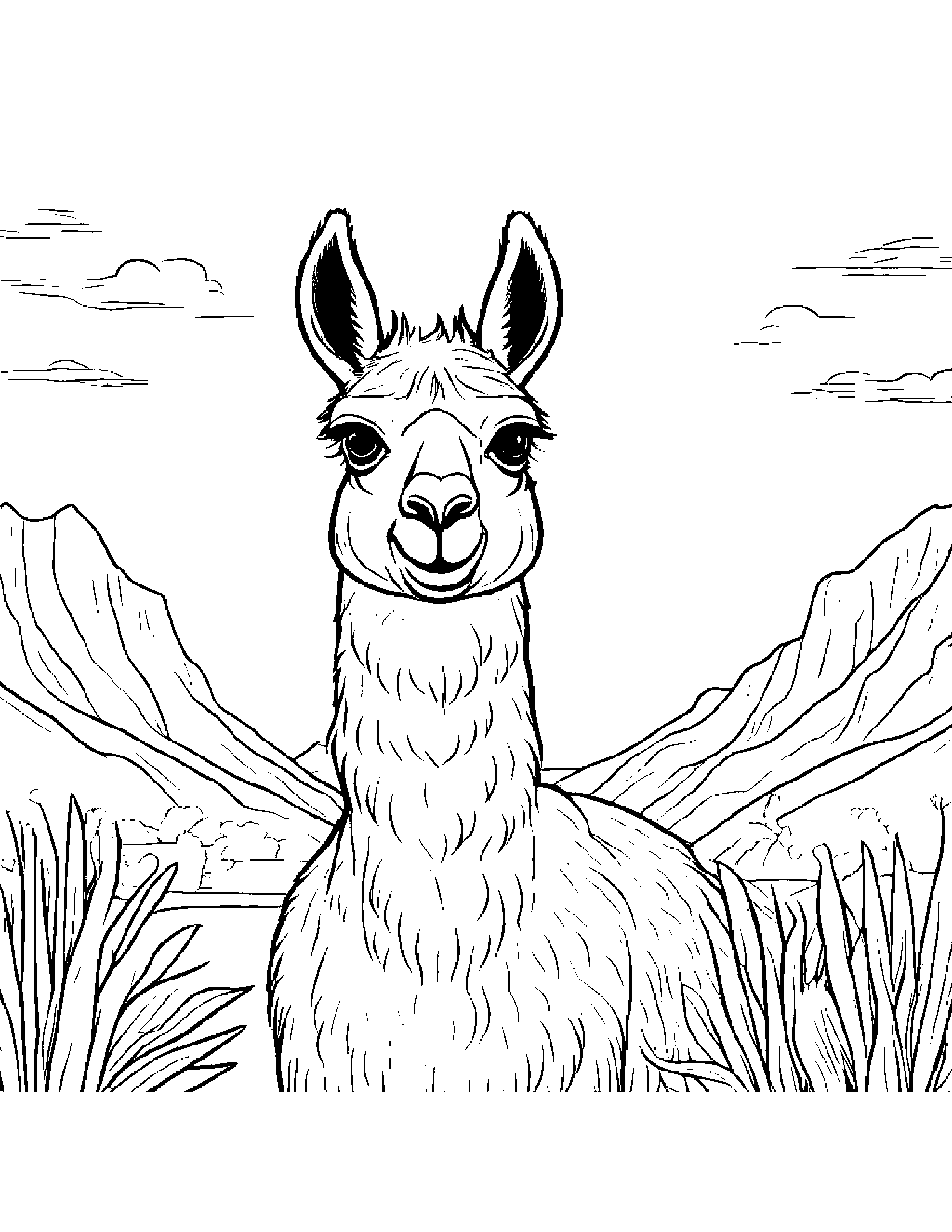 Llama Waving #2 Coloring Page (Free Printable PDF)