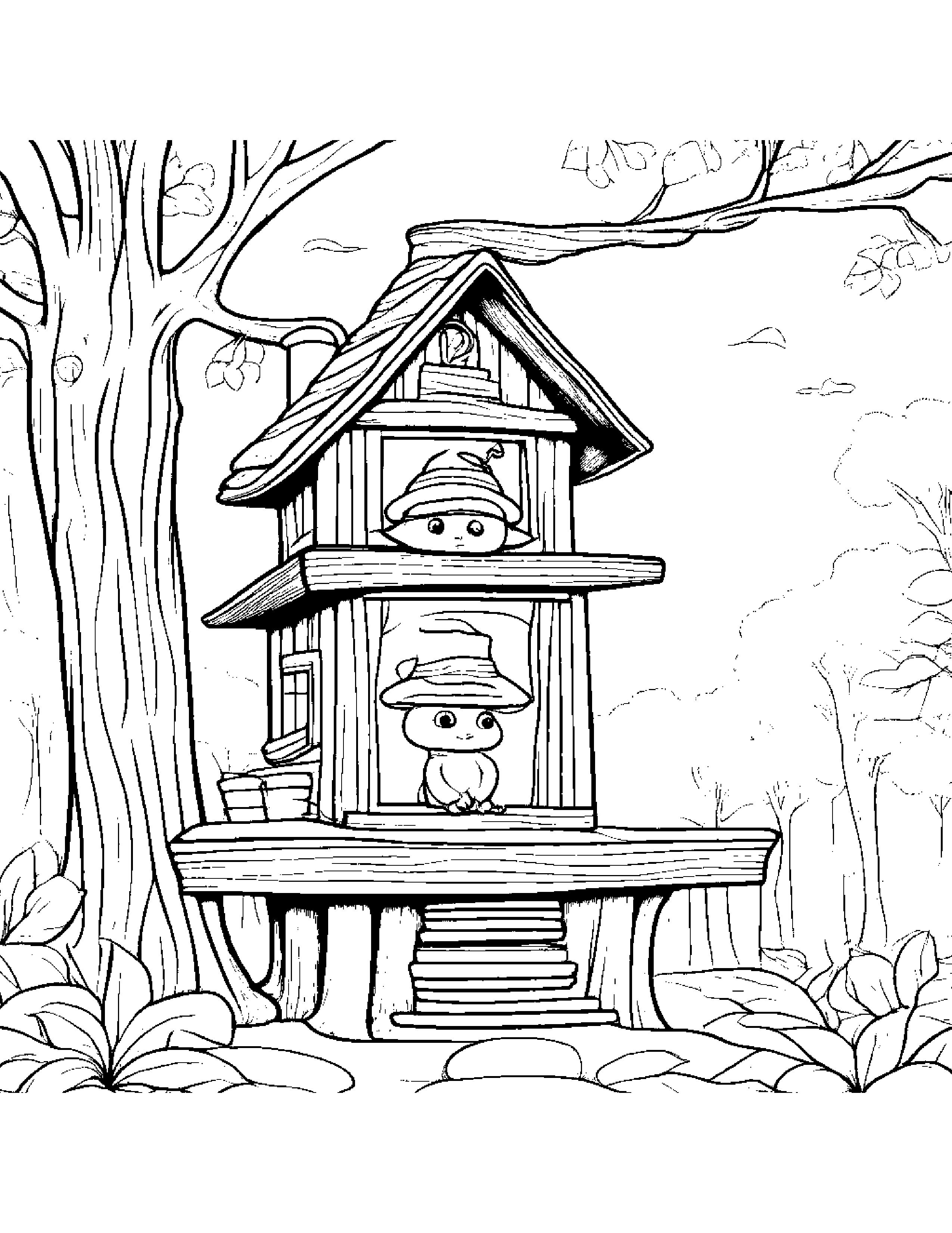 Pancake With A Cute Hat In A Treehouse #2 Coloring Page (Free Printable PDF)