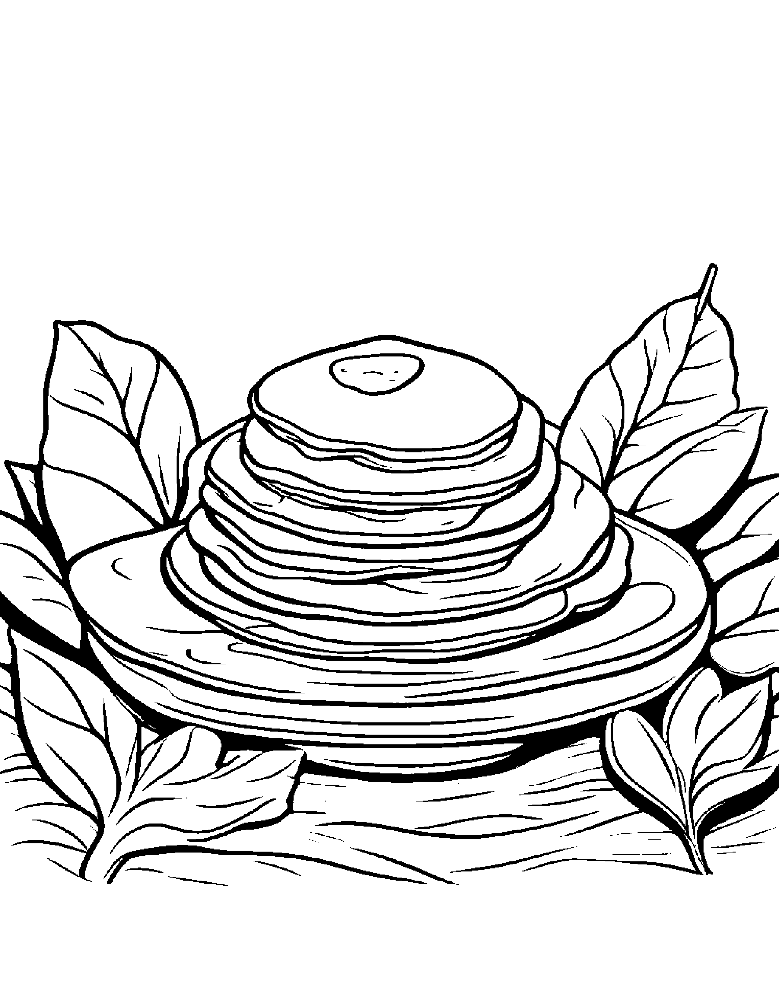 Pancake With A Leaf Sprig Beside A Sandbox #3 Coloring Page (Free Printable PDF)