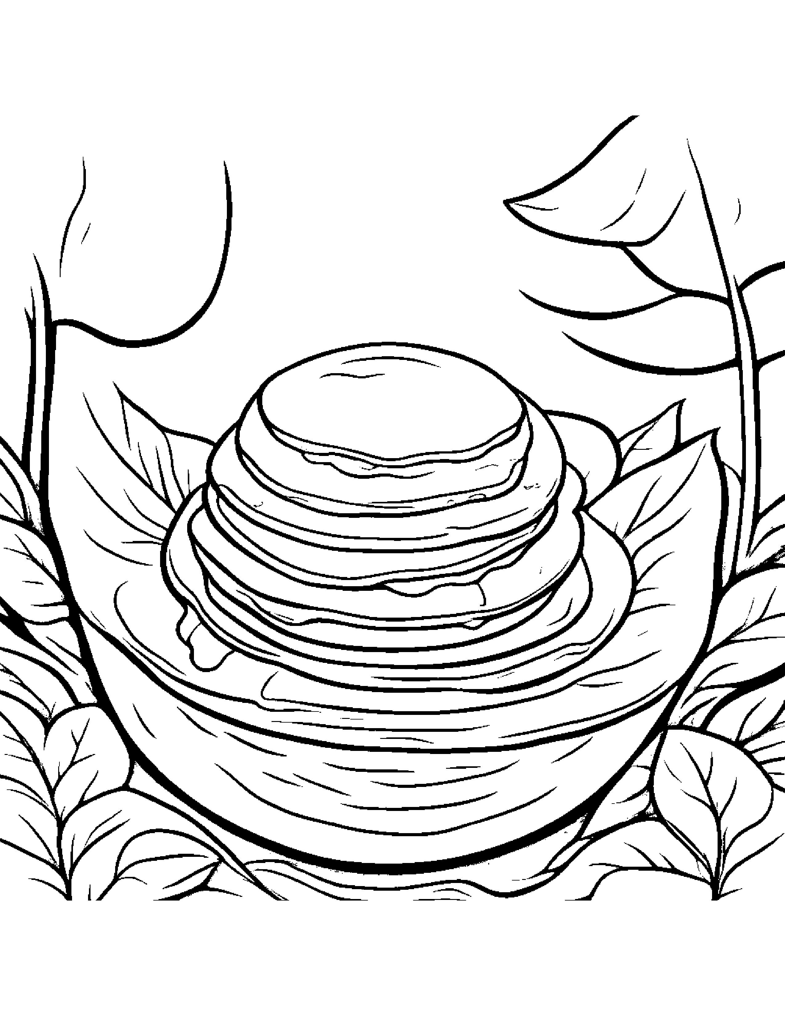 Pancake With A Leaf Sprig By A Little Tree #3 Coloring Page (Free Printable PDF)