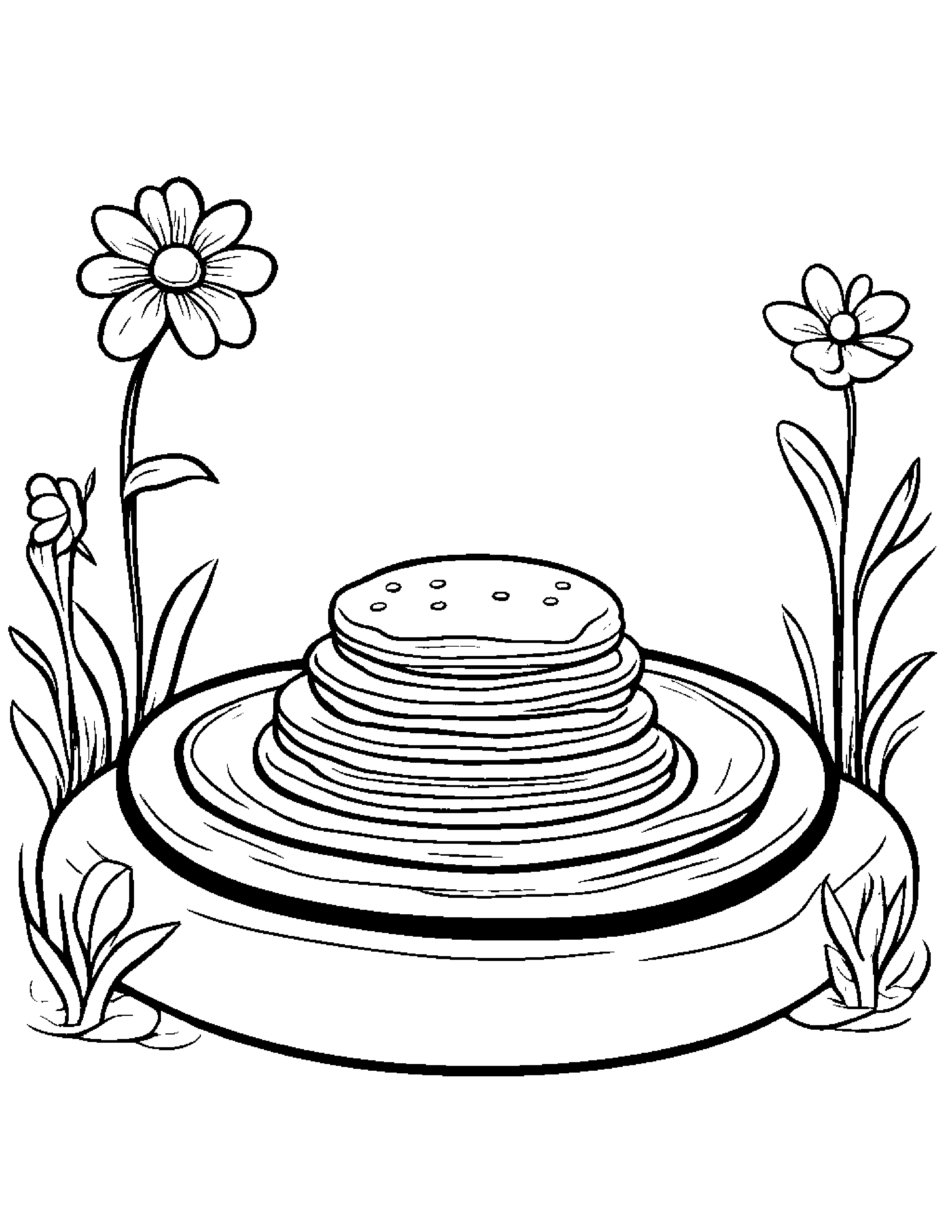 Pancake With A Small Flower Beside A Sandbox Coloring Page (Free Printable PDF)