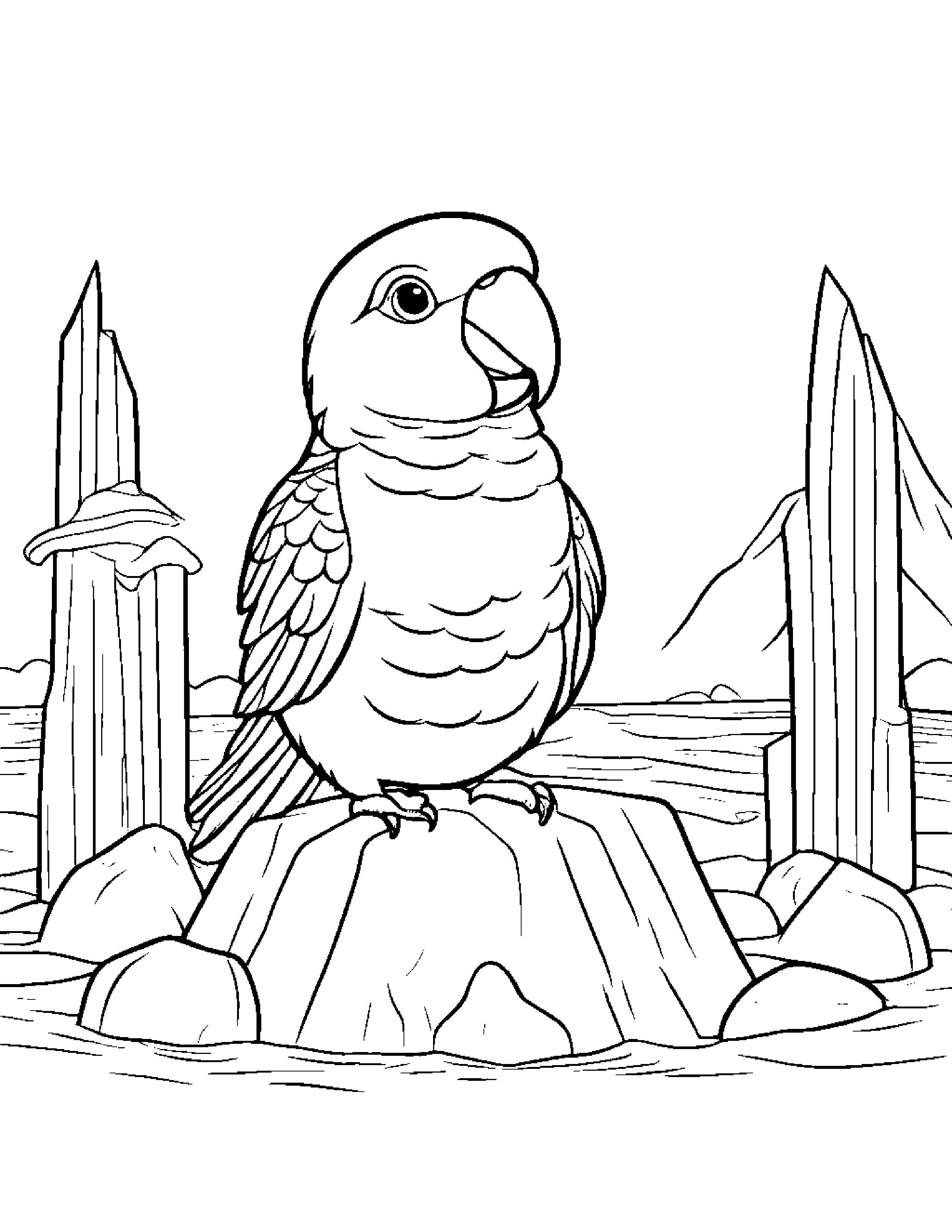Parakeet Building A Sandcastle #2 Coloring Page (Free Printable PDF)