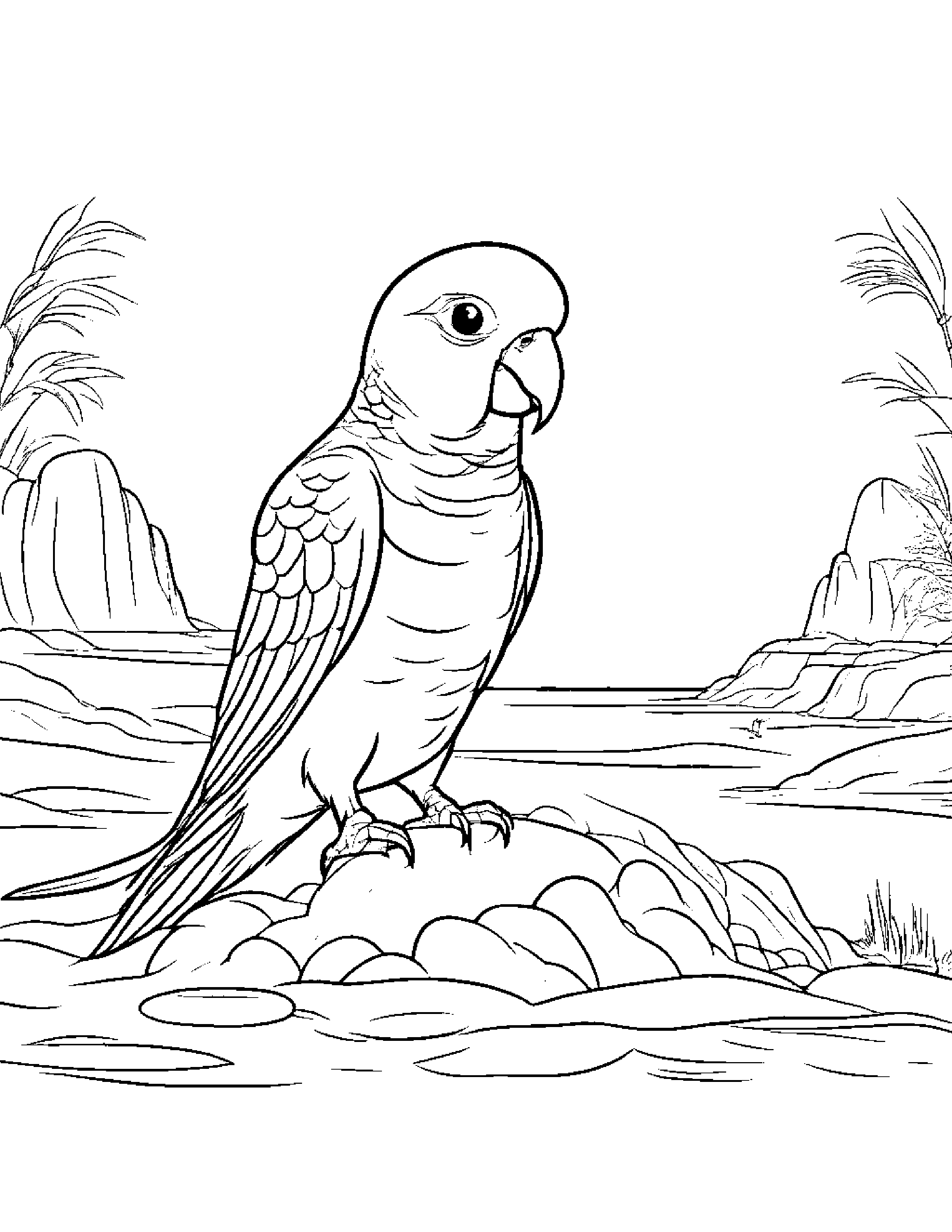 Parakeet Building A Sandcastle #3 Coloring Page (Free Printable PDF)