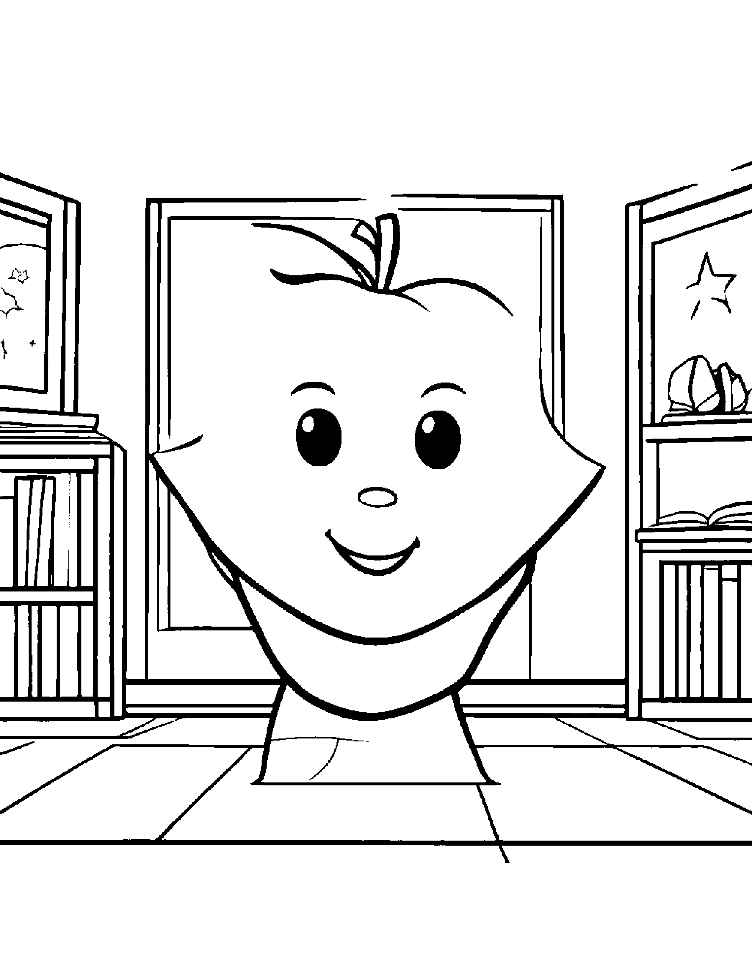 Peach With A Friendly Star In A Classroom Corner Coloring Page (Free Printable PDF)