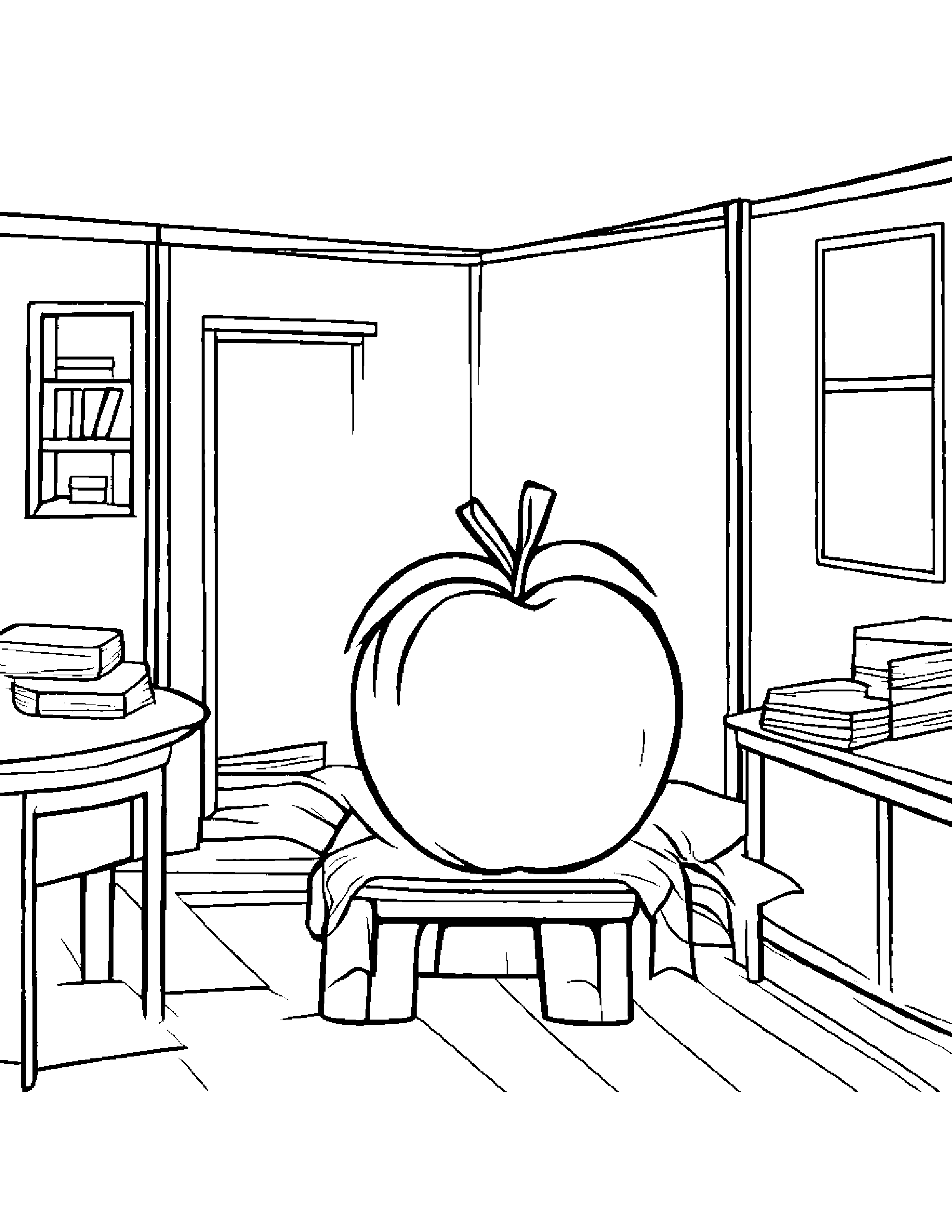 Peach With A Ribbon In A Classroom Corner #2 Coloring Page (Free Printable PDF)