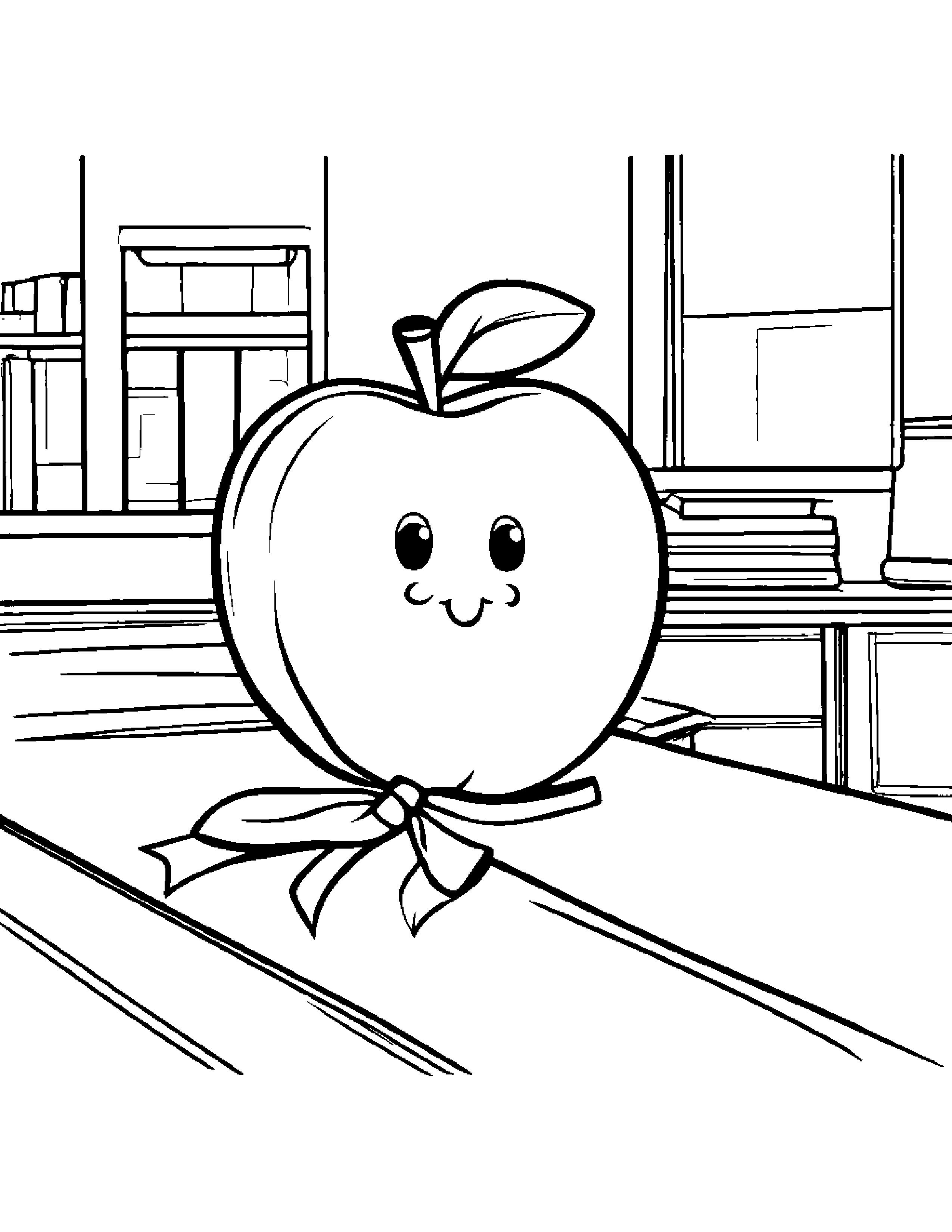 Peach With A Ribbon In A Classroom Corner #5 Coloring Page (Free Printable PDF)