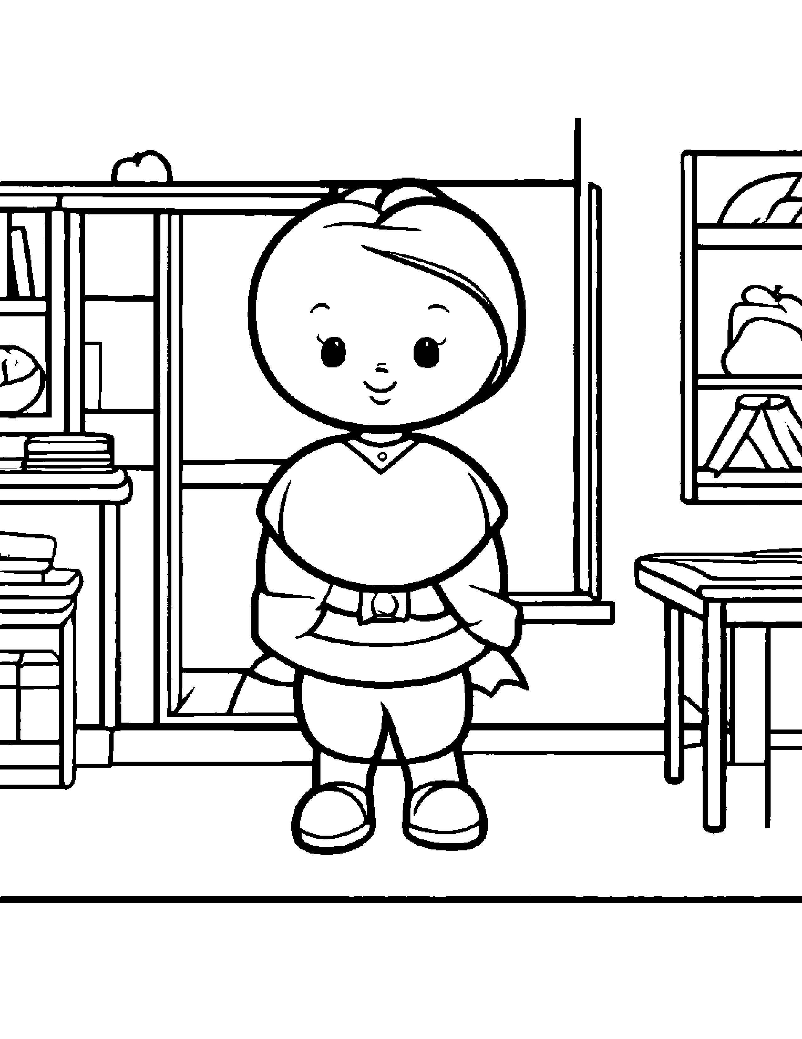 Peach With A Ribbon In A Classroom Corner Coloring Page (Free Printable PDF)
