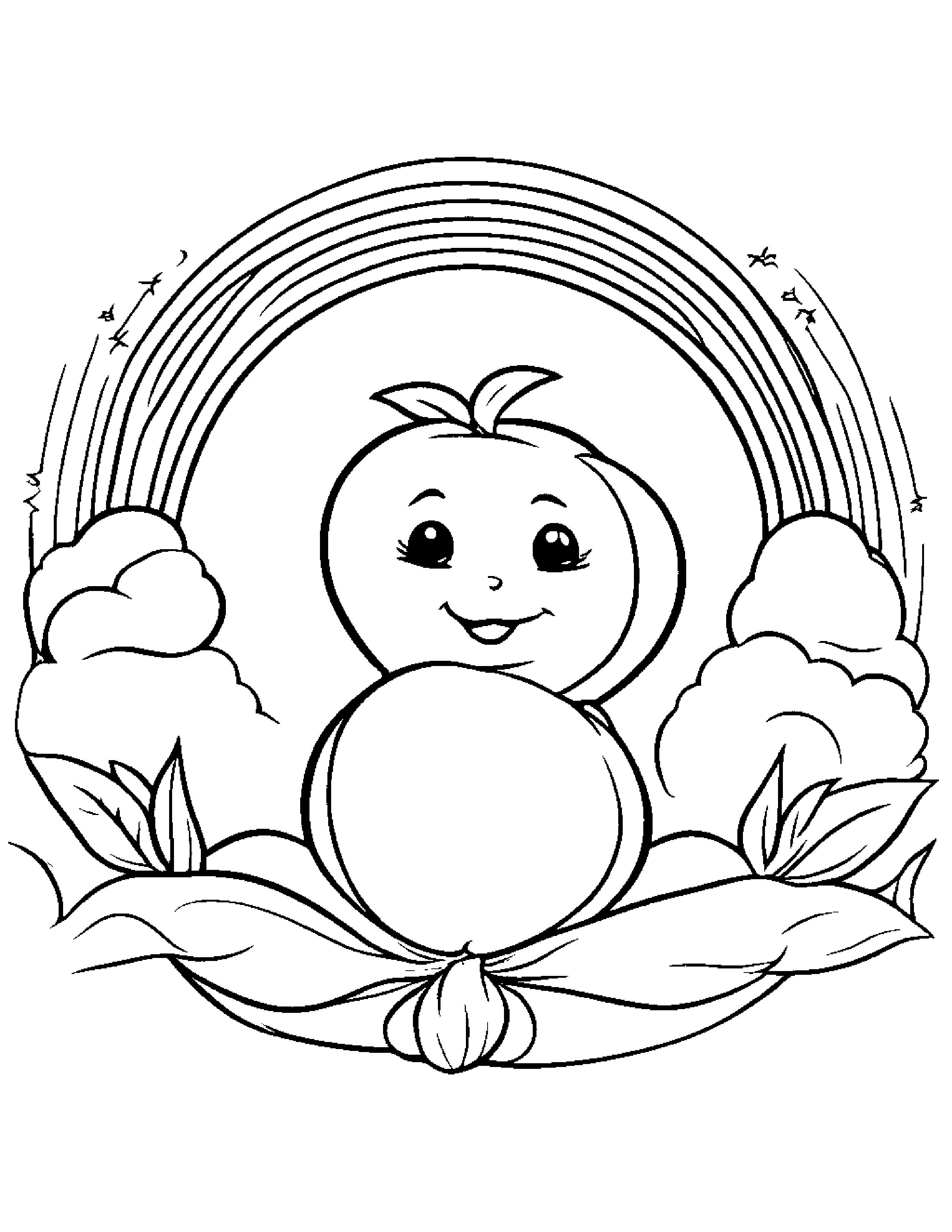 Peach With A Tiny Bow Under A Rainbow #3 Coloring Page (Free Printable PDF)