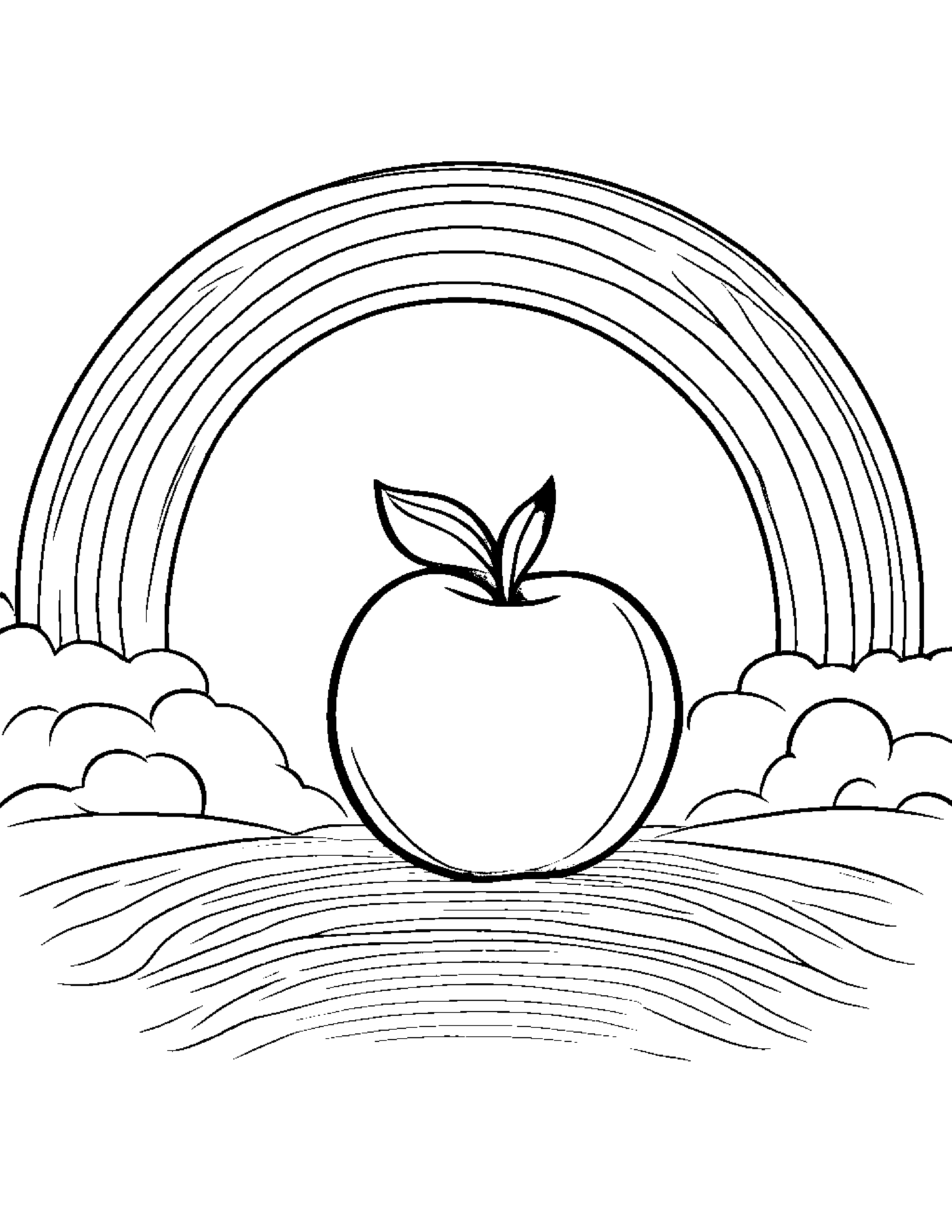 Peach With A Tiny Bow Under A Rainbow Coloring Page (Free Printable PDF)