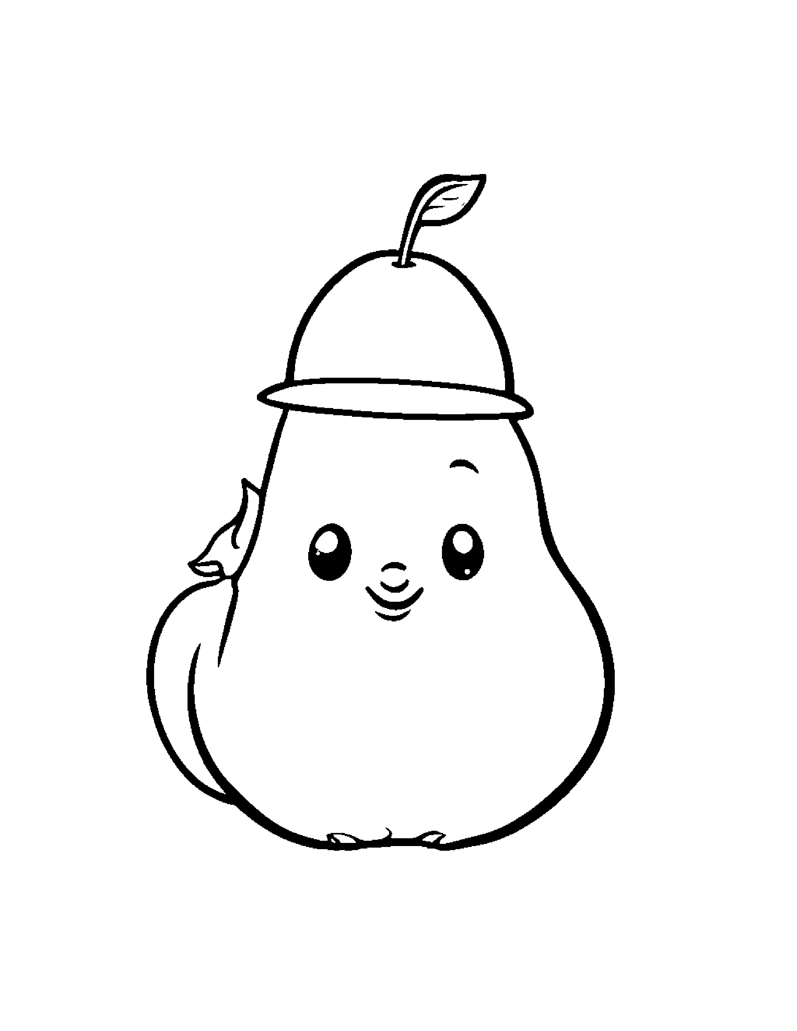 Pear With A Cute Hat #3 Coloring Page (Free Printable PDF)