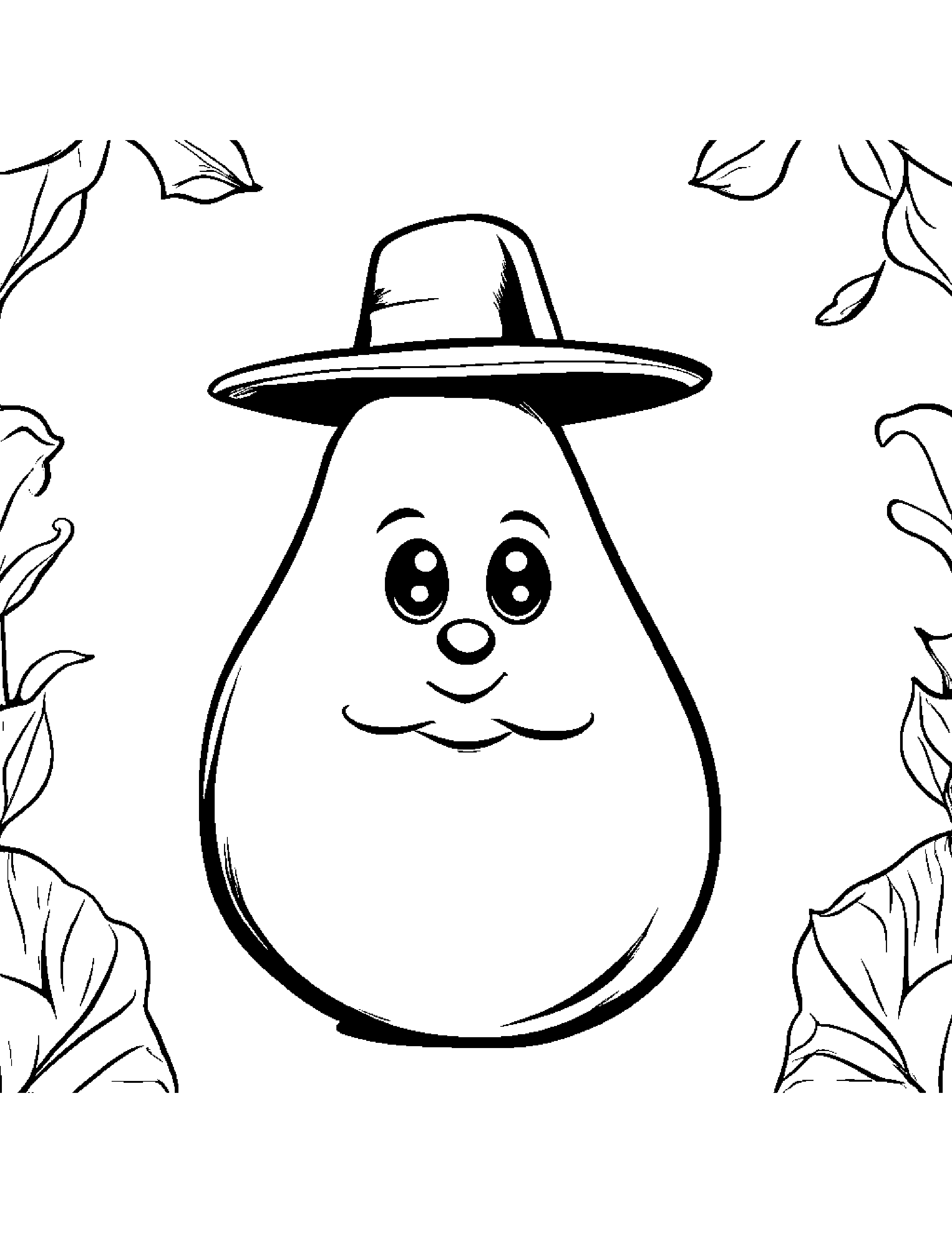 Pear With A Cute Hat Coloring Page (Free Printable PDF)