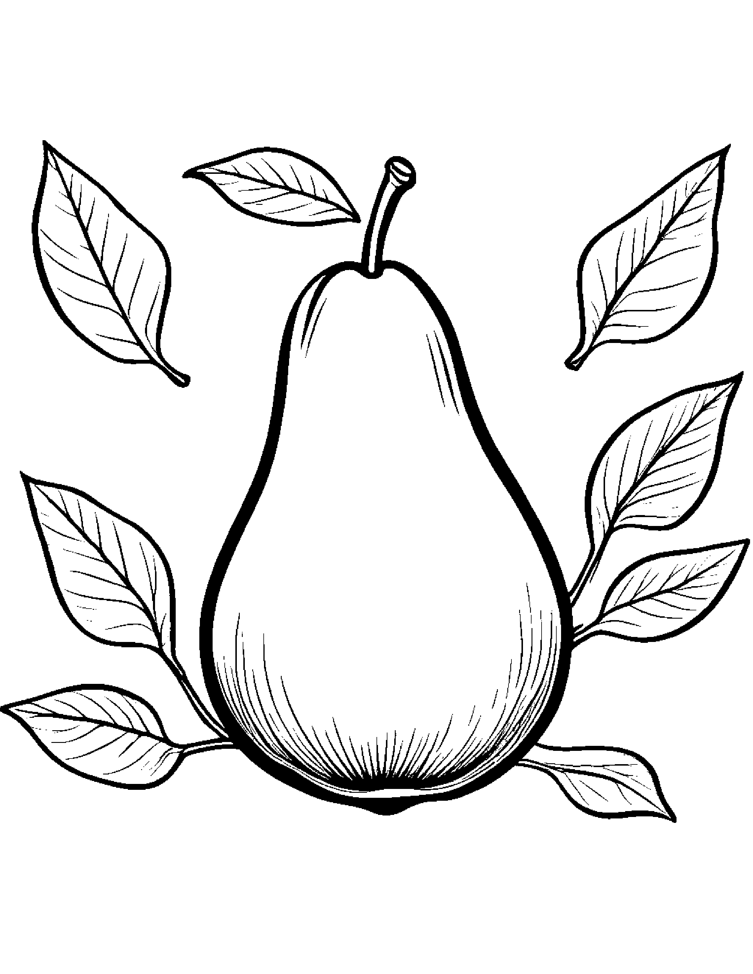 Pear With A Leaf Sprig #2 Coloring Page (Free Printable PDF)