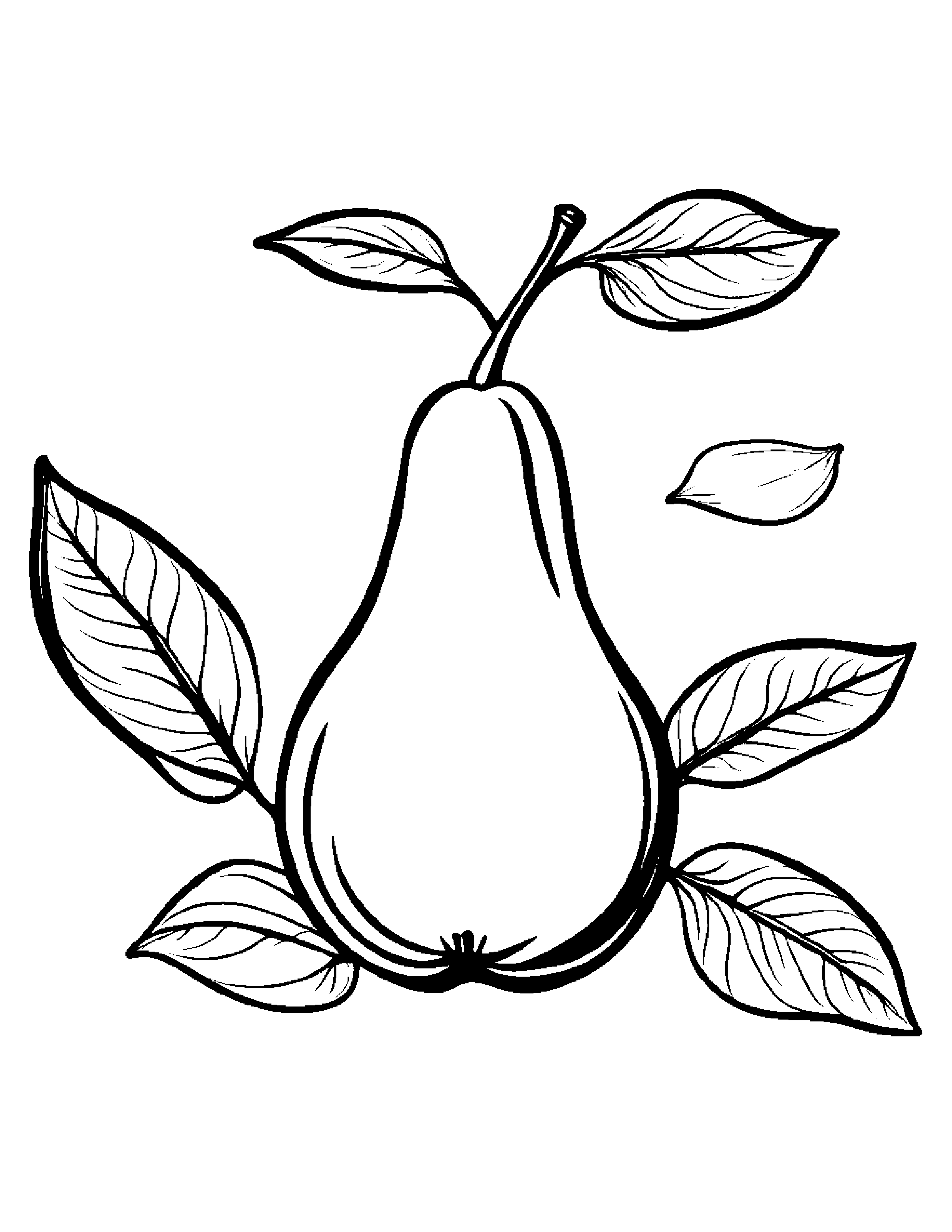 Pear With A Leaf Sprig #3 Coloring Page (Free Printable PDF)
