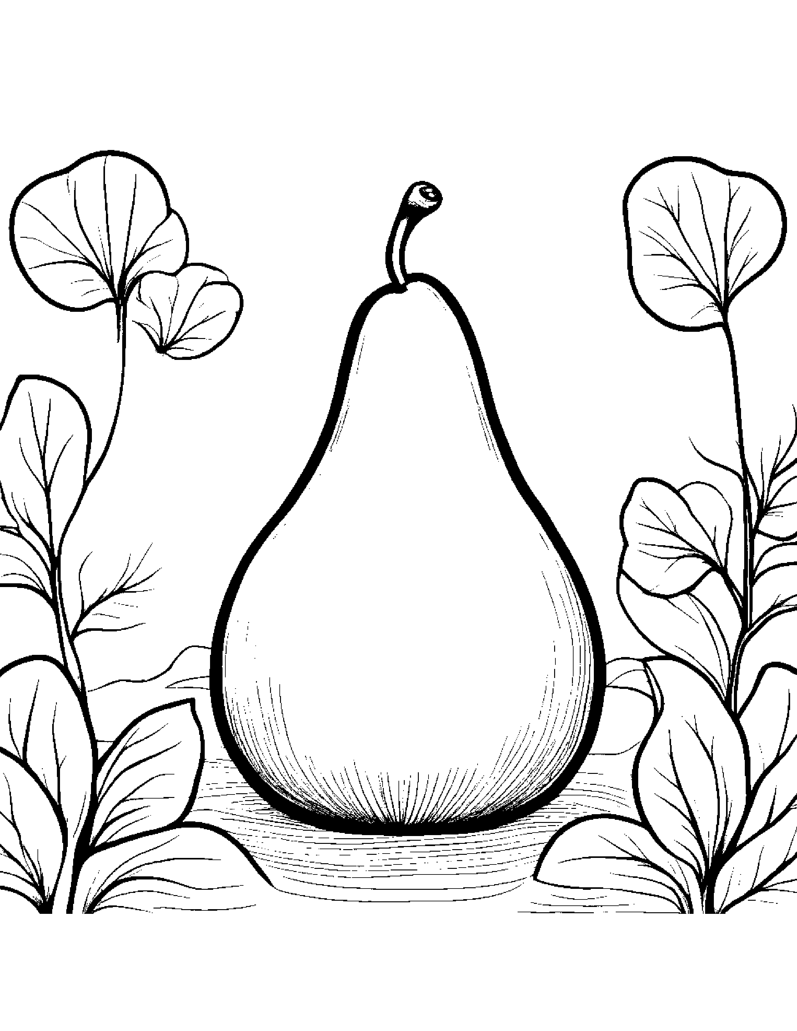 Pear With A Little Heart In A Cozy Garden #2 Coloring Page (Free Printable PDF)