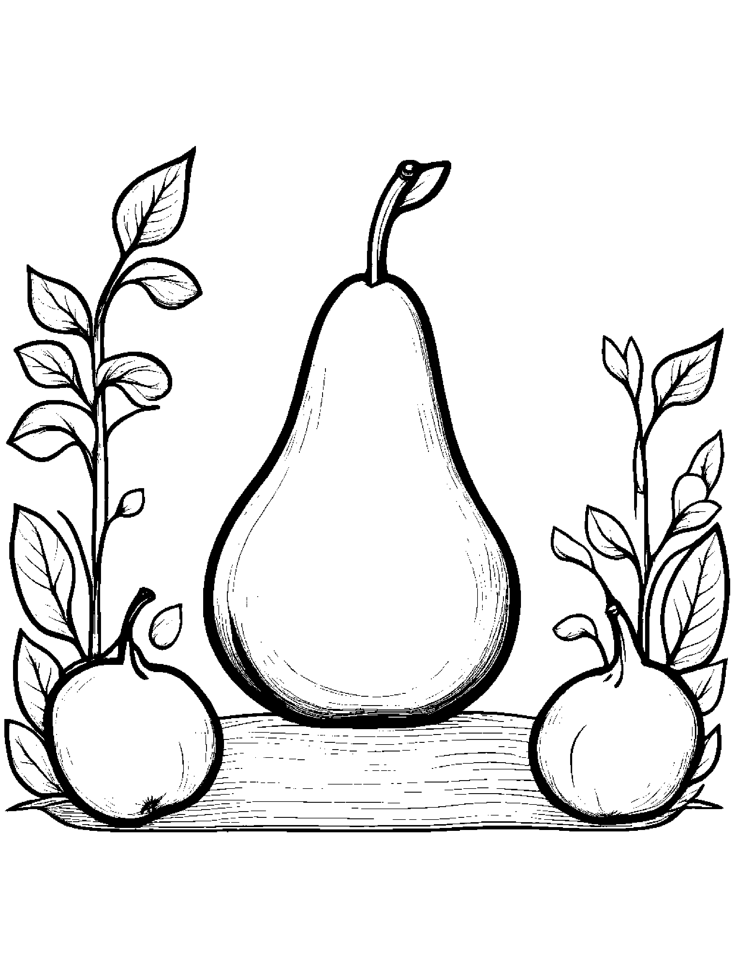 Pear With A Little Heart In A Cozy Garden Coloring Page (Free Printable PDF)