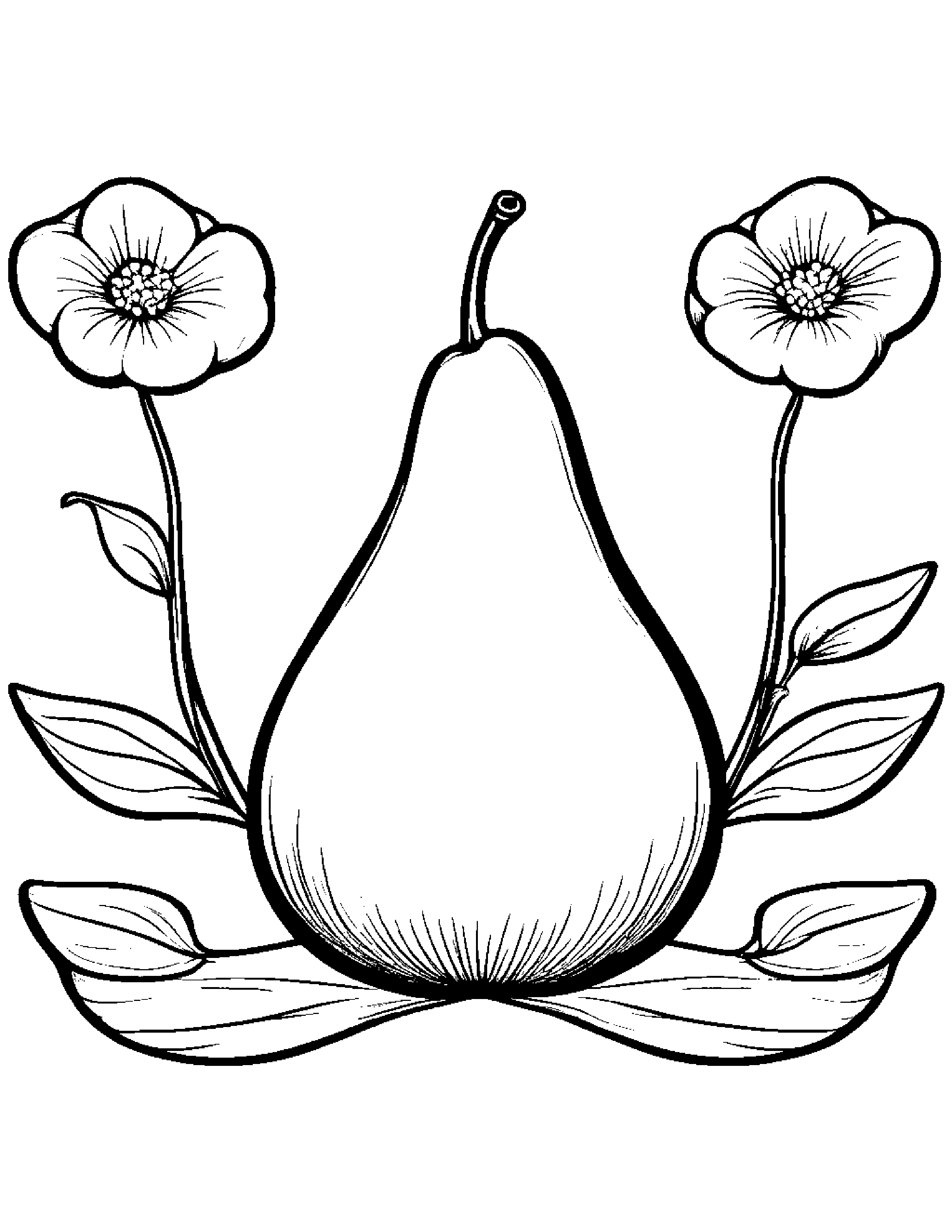 Pear With A Small Flower #3 Coloring Page (Free Printable PDF)