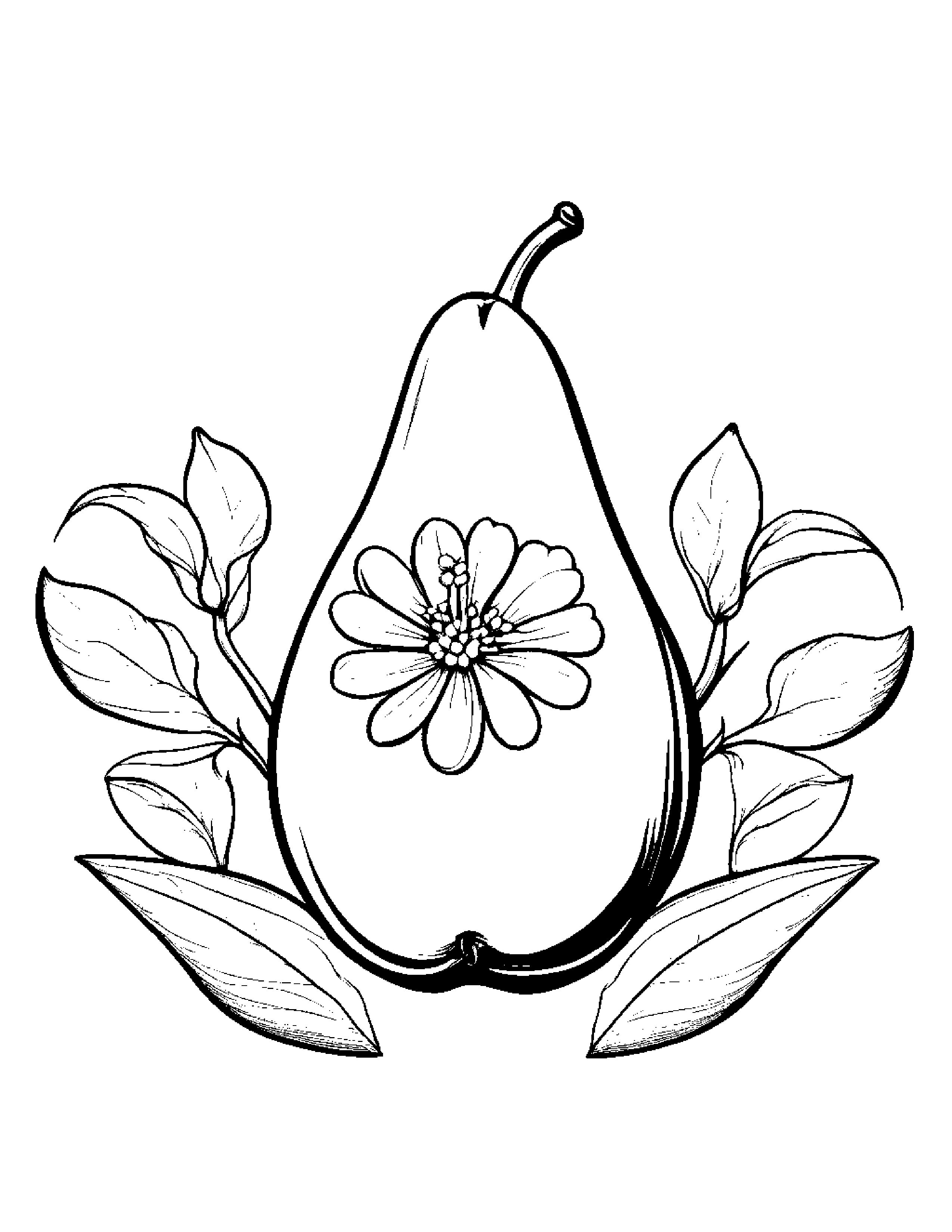 Pear With A Small Flower #4 Coloring Page (Free Printable PDF)