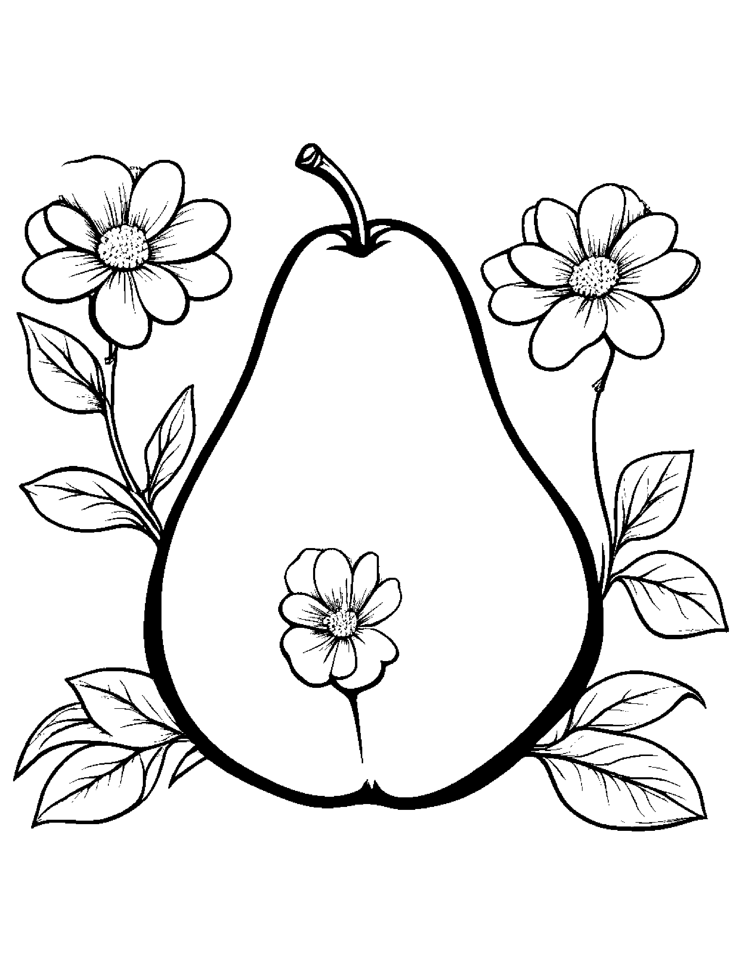 Pear With A Small Flower #5 Coloring Page (Free Printable PDF)