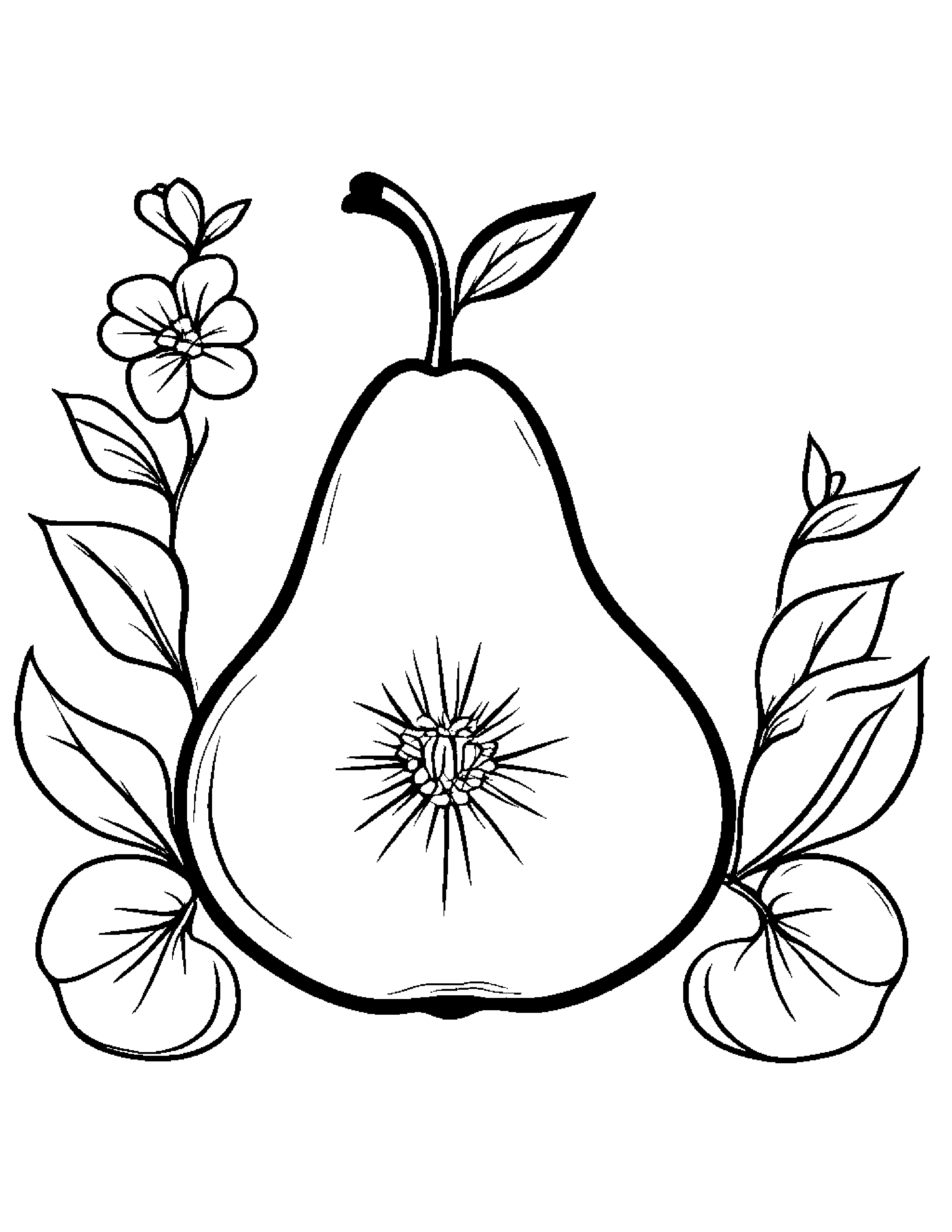 Pear With A Small Flower Coloring Page (Free Printable PDF)