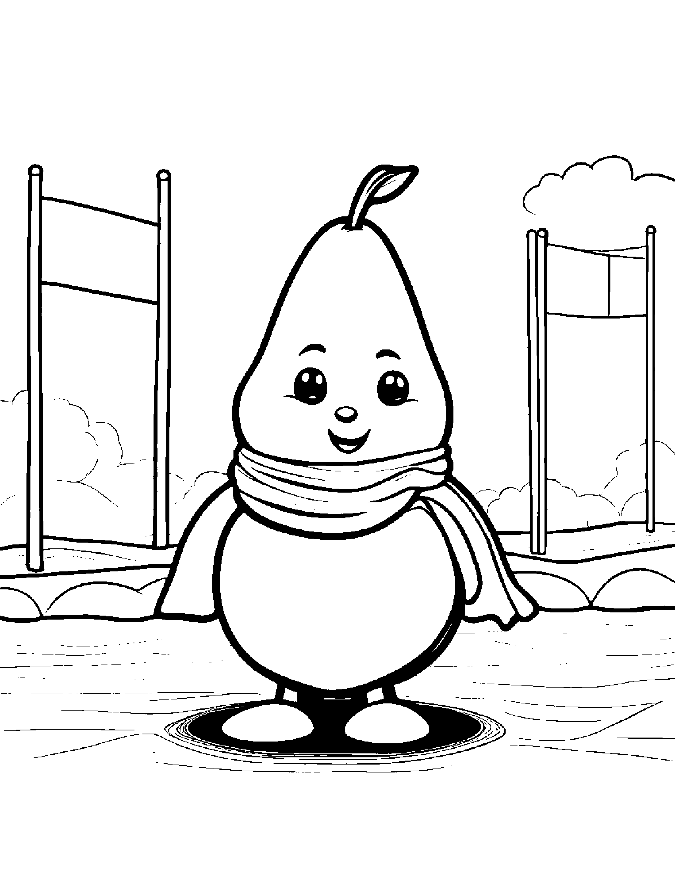 Pear With A Soft Scarf At The Playground #3 Coloring Page (Free Printable PDF)