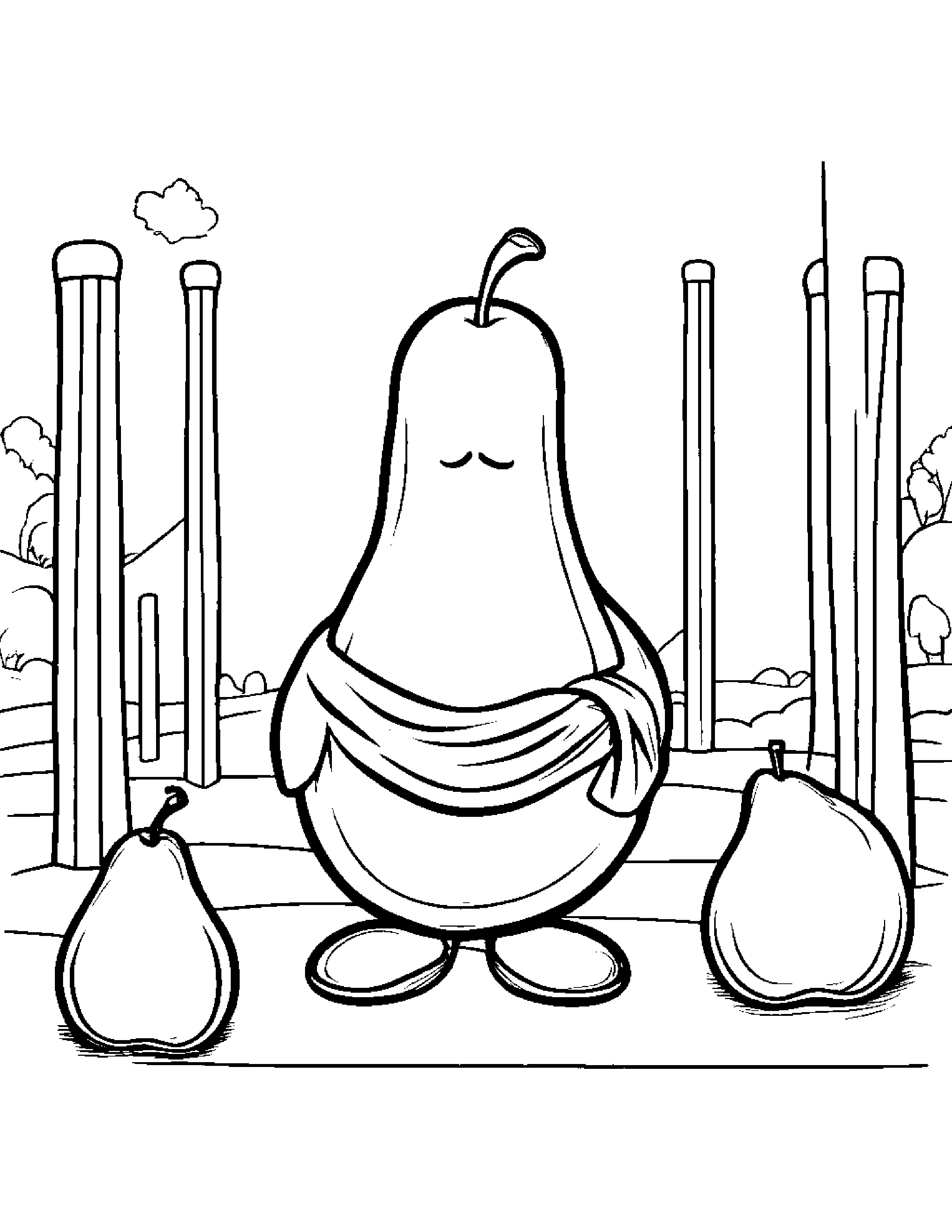Pear With A Soft Scarf At The Playground Coloring Page (Free Printable PDF)