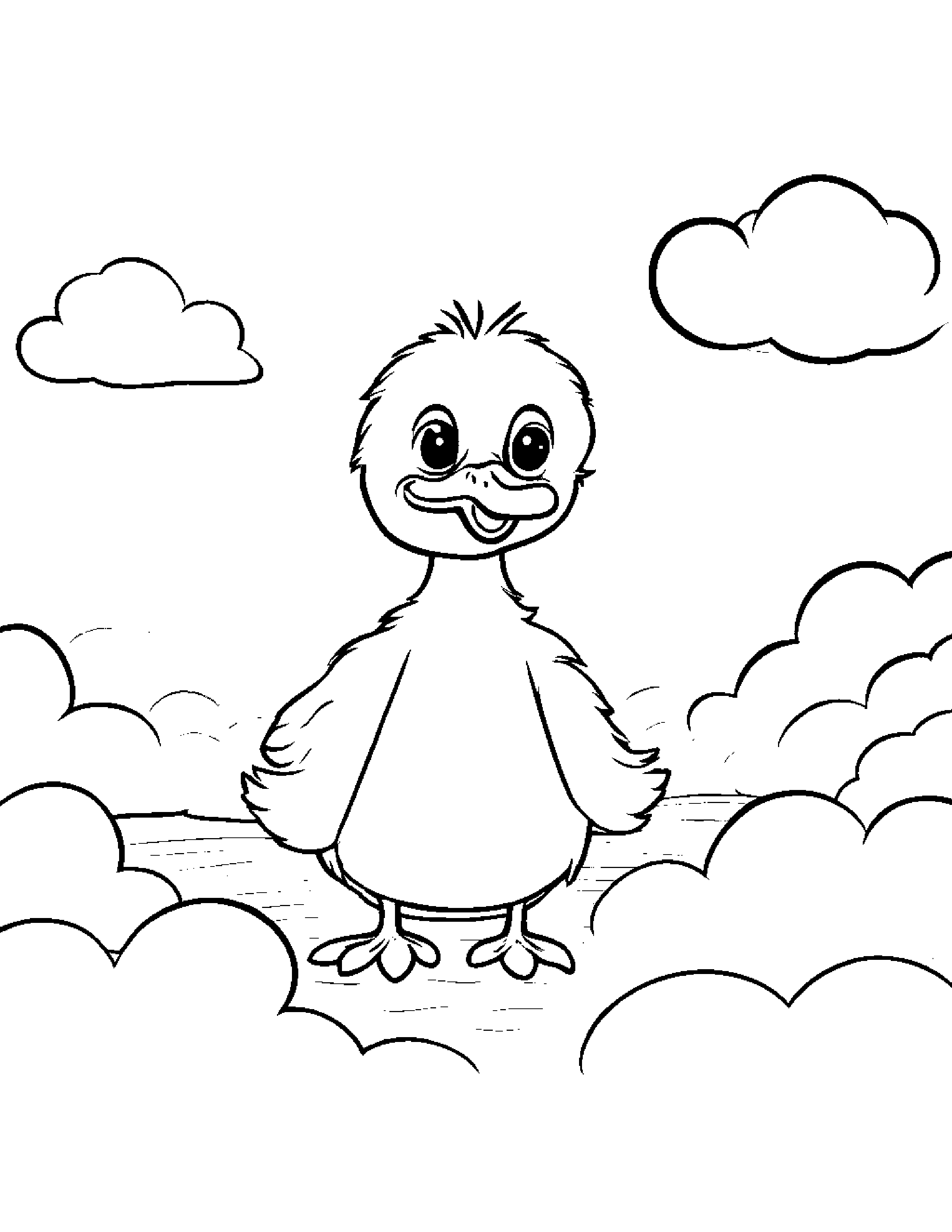 Playful Gosling Making Silly Faces On A Fluffy Cloud #2 Coloring Page (Free Printable PDF)